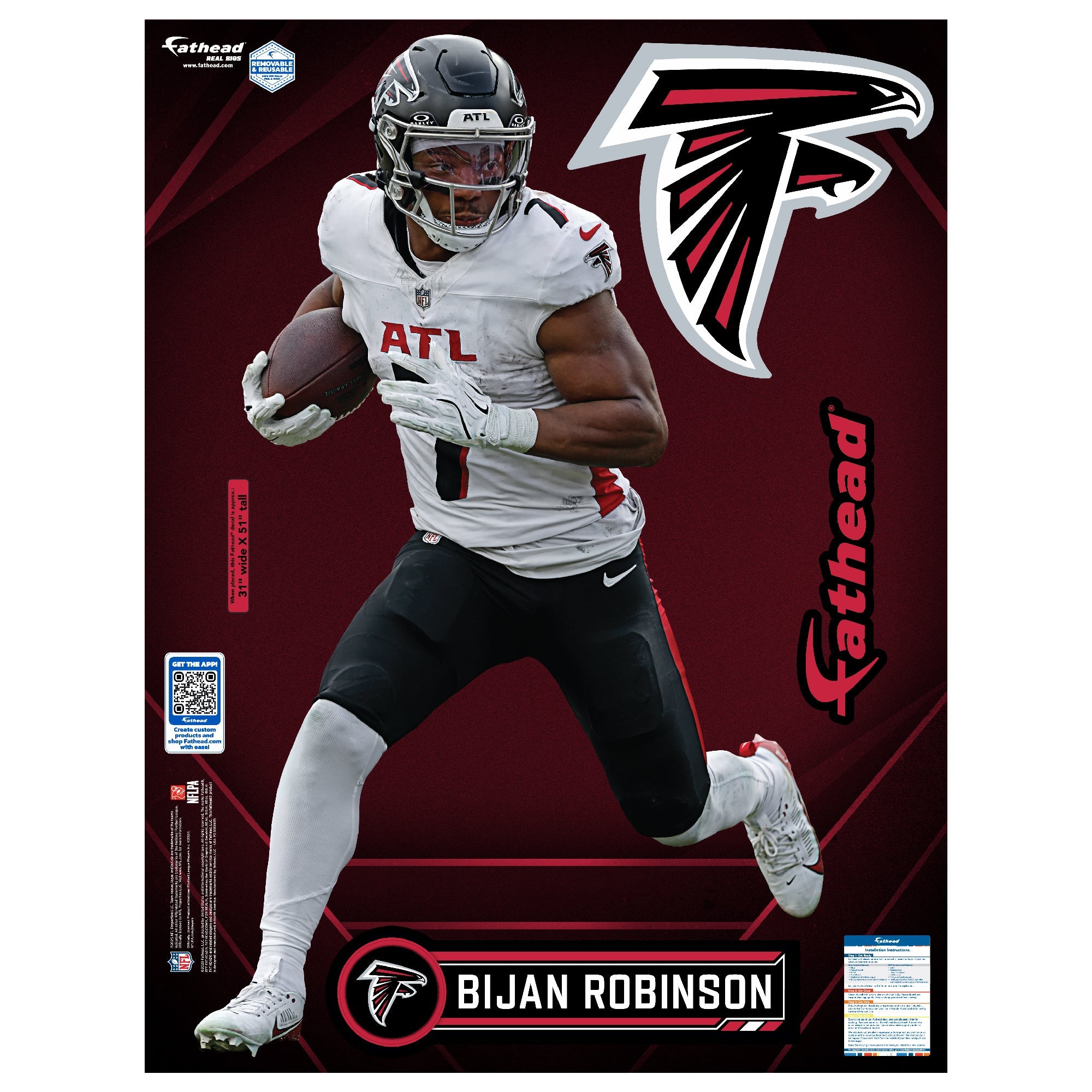 Bijan Robinson - Realbig Away Collection - Official NFL - Atlanta Falcons - Reusable Vinyl Wall Decals