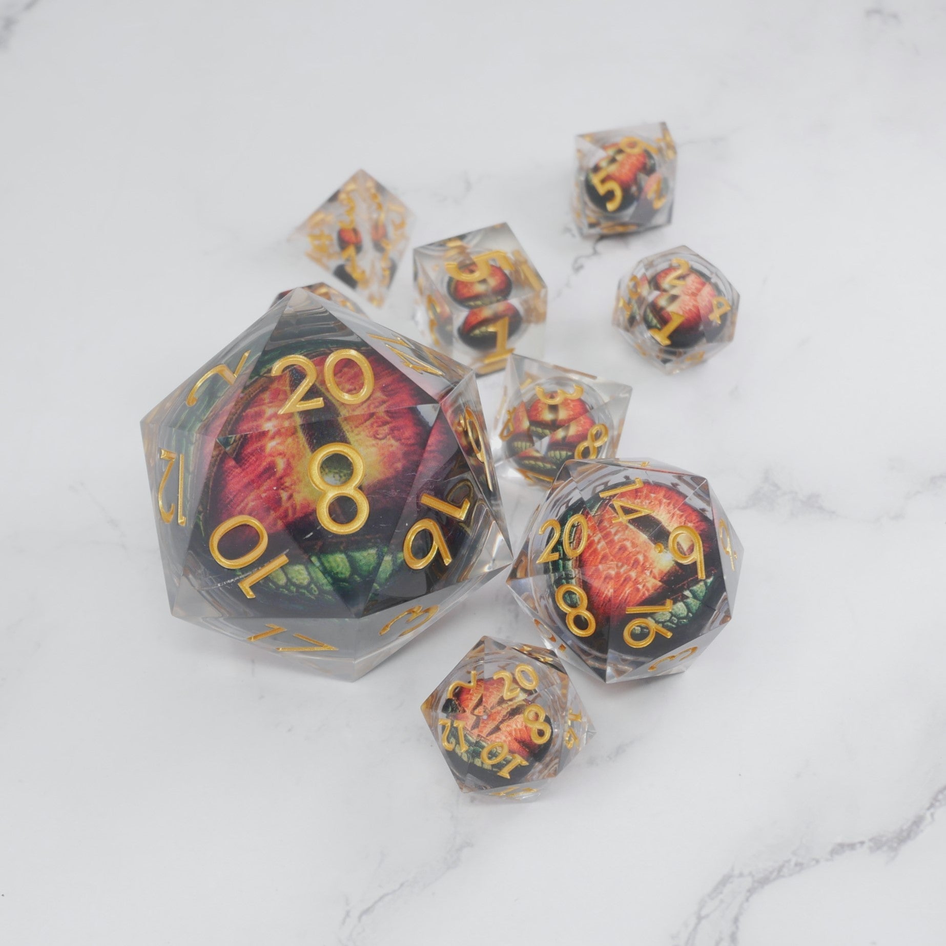 Xanathar's Eye | 7 Piece Moving Eye DnD Dice Set | Acrylic RPG Gaming Dice