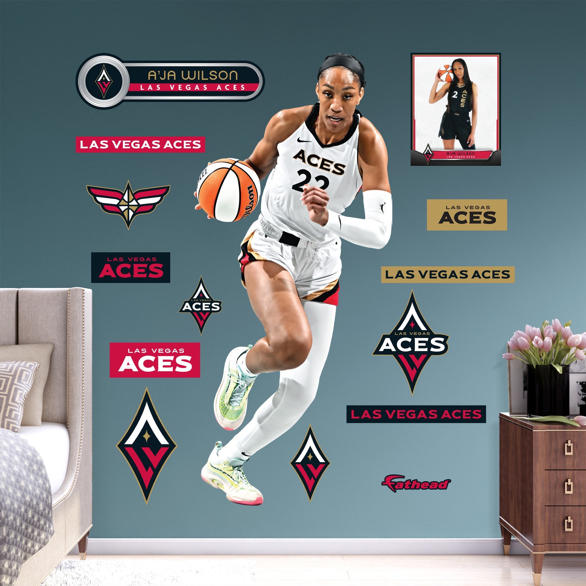 A'ja Wilson - RealBig Collection - Official WNBA - Las Vegas Aces - Reusable Vinyl Wall Decals