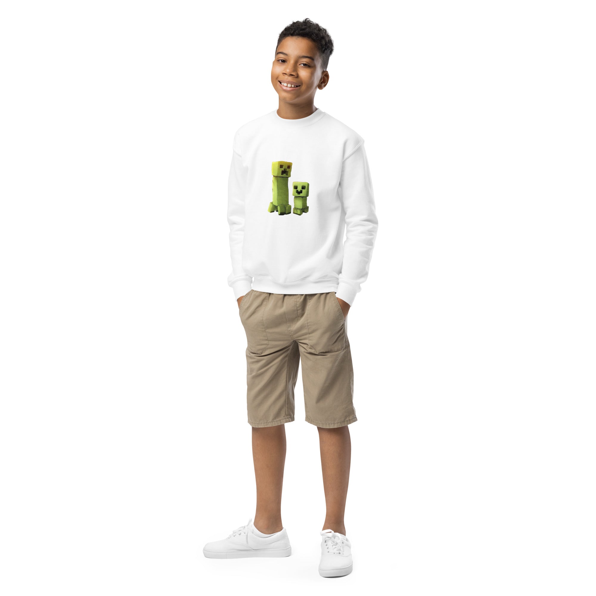 Minecraft Creeper Design Youth Crewneck Sweatshirt