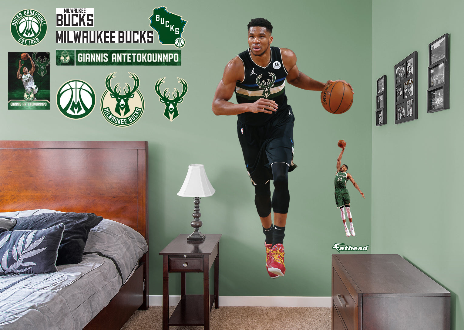 Giannis Antetokounmpo - RealBig Black Jersey Collection - Official NBA - Milwaukee Bucks - Reusable Vinyl Wall Decals