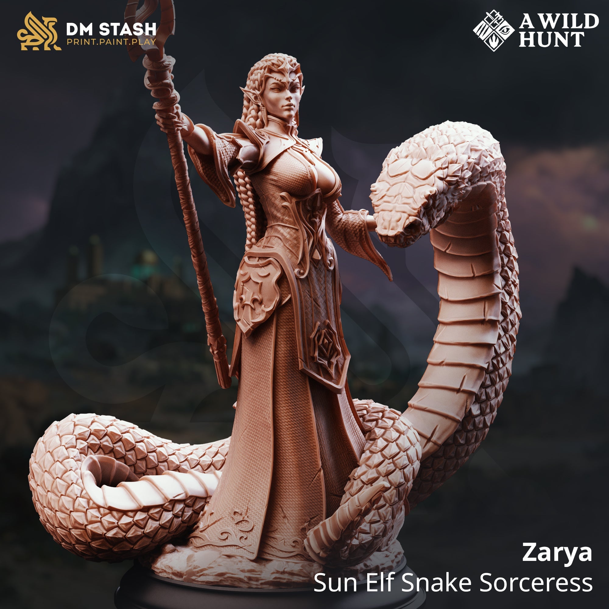 Zarya, Sun Elf Snake Sorceress (Female Elf Beastmaster)