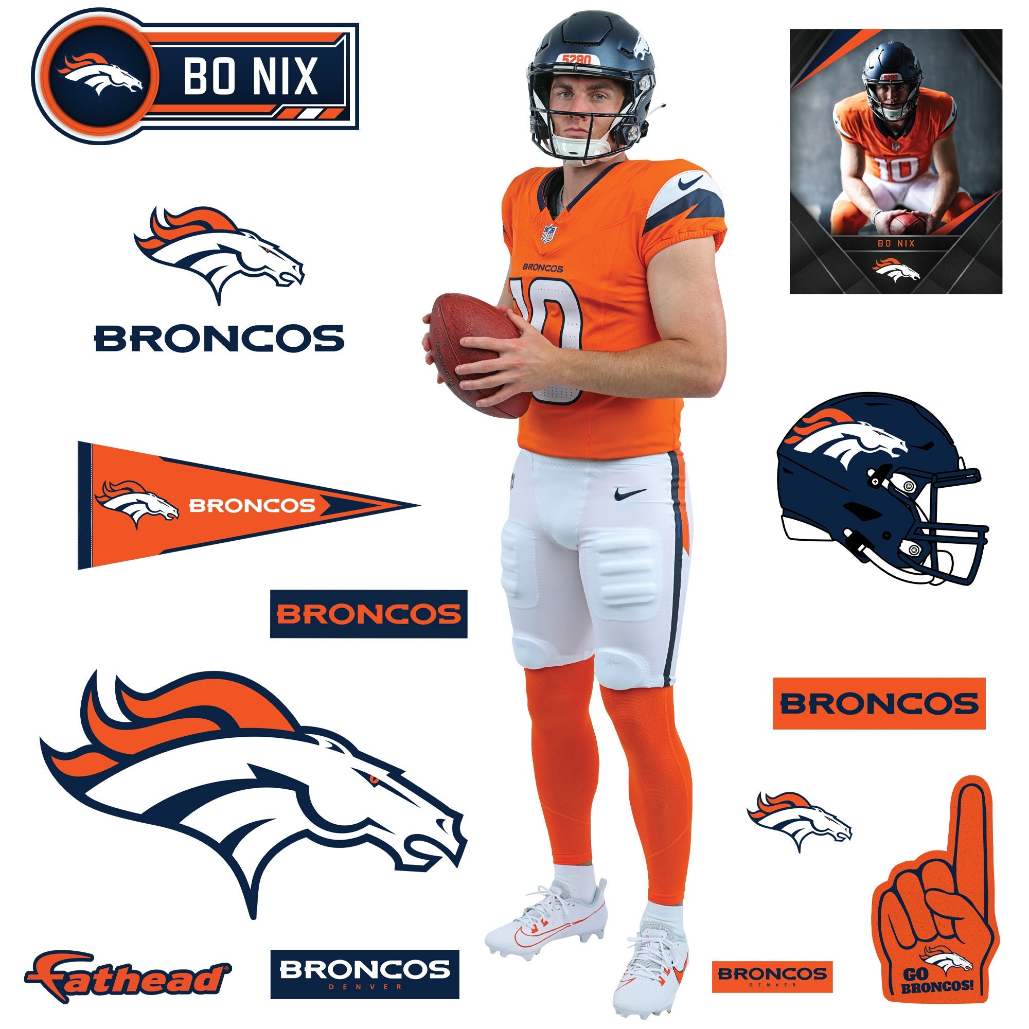 Bo Nix - RealBig Preseason Collection - Official NFL - Denver Broncos - Reusable Vinyl Wall Decals
