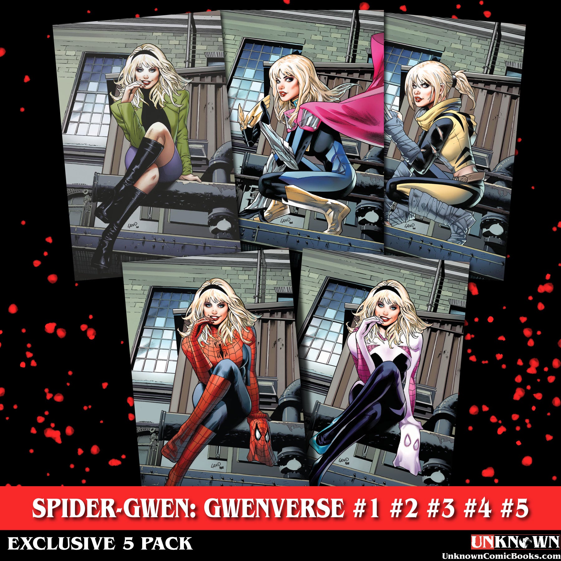 [5 PACK] SPIDER-GWEN: GWENVERSE (#1-#5) 1, 2, 3, 4, 5 UNKNOWN COMICS GREG LAND EXCLUSIVE VIRGIN VAR (08/10/2022)