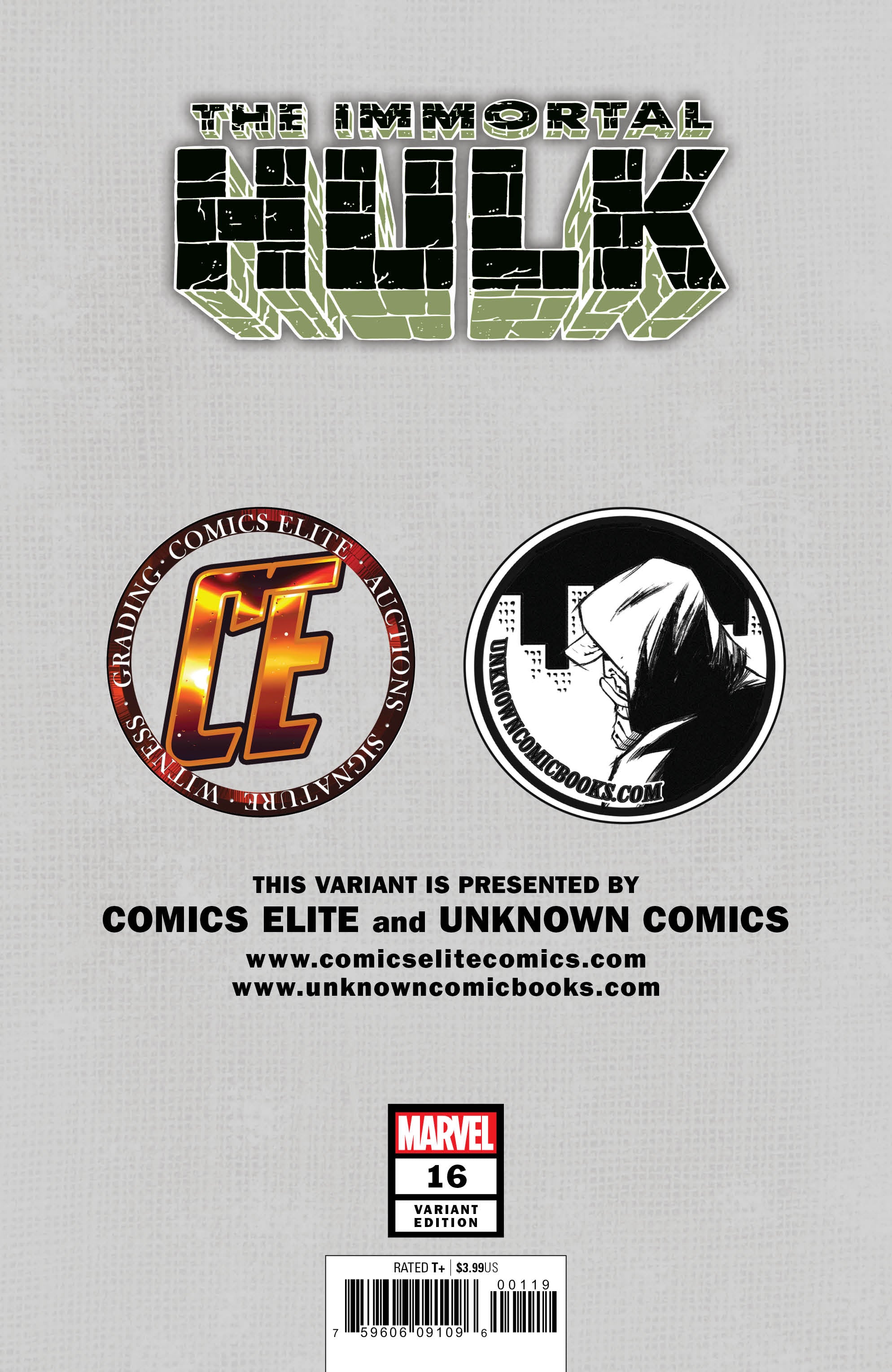 Immortal Hulk #16 Unknown Comics Ryan Brown Exclusive 2Nd Ptg Var 4/24/2019