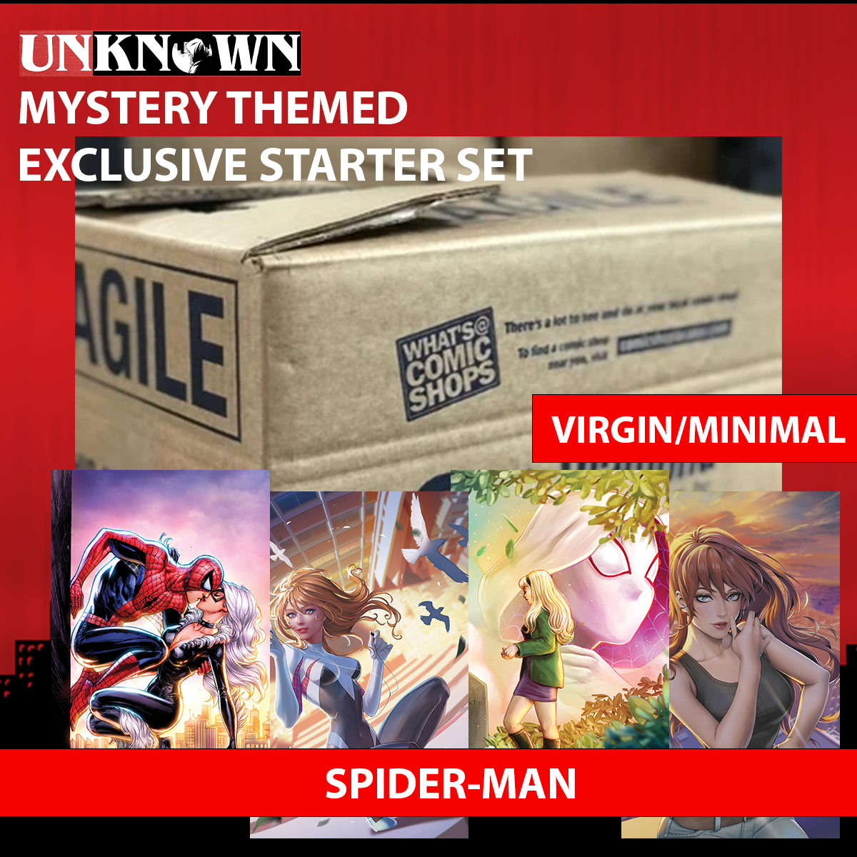 UNKNOWN COMICS MYSTERY THEMED 👉SPIDER-MAN STORE EXCLUSIVE STARTER SET: MIXED CASE OF EXCLUSIVE COMIC BOOKS 👉VIRGIN / MINIMAL ESTIMATED 120-200 COMICS (06/27/2024)