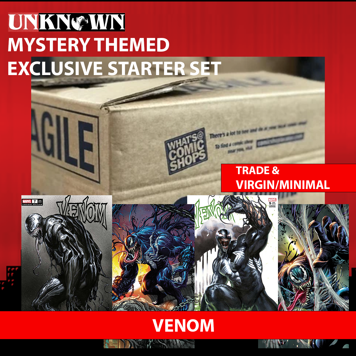 UNKNOWN COMICS MYSTERY THEMED 👉VENOM STORE EXCLUSIVE STARTER SET: MIXED CASE OF EXCLUSIVE COMIC BOOKS 👉TRADE AND VIRGIN / MINIMAL ESTIMATED 120-200 COMICS (06/27/2024)