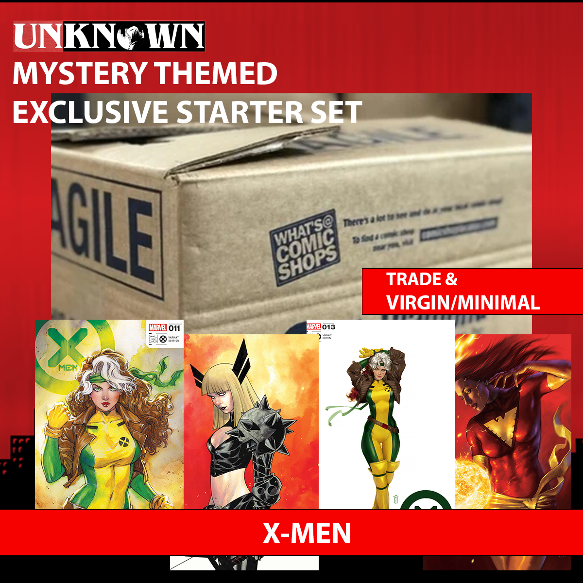 UNKNOWN COMICS MYSTERY THEMED 👉X-MEN STORE EXCLUSIVE STARTER SET: MIXED CASE OF EXCLUSIVE COMIC BOOKS 👉TRADE AND VIRGIN / MINIMAL ESTIMATED 120-200 COMICS (06/27/2024)