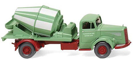 Wiking 53203 HO Scale 1950-1954 Mercedes-Benz L 6600 Concrete Mixer Truck - Assembled -- Transportbeton (green, white, red, German Lettering)