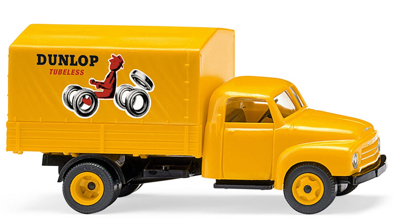 Wiking 035203 1/87 Scale Dunlop - Opel Blitz Covered Flatbed Truck High
