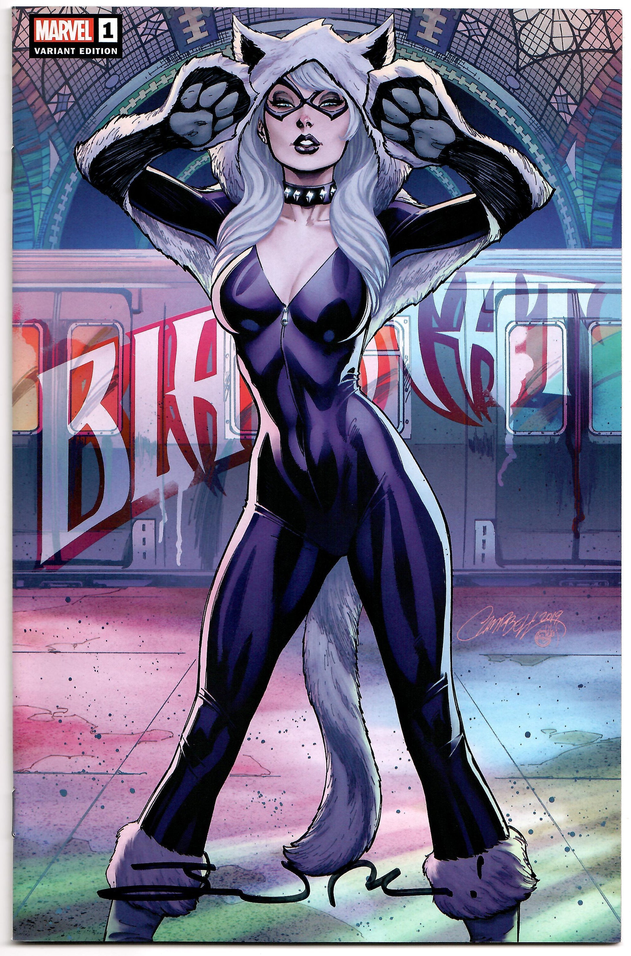 BLACK CAT #1 Marvel 2019 J Scott Campbell Subway Trade Variant SIGNED Jed MacKay