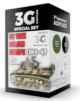 AK Interactive 11675 AFV Series: US Tank Europe 1944-45 3G Acrylic Paint Set (3
