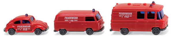 Wiking 093449 1/160 Scale Fire Service Vehicle Set Mercedes-Benz RTW Volkswagen T2