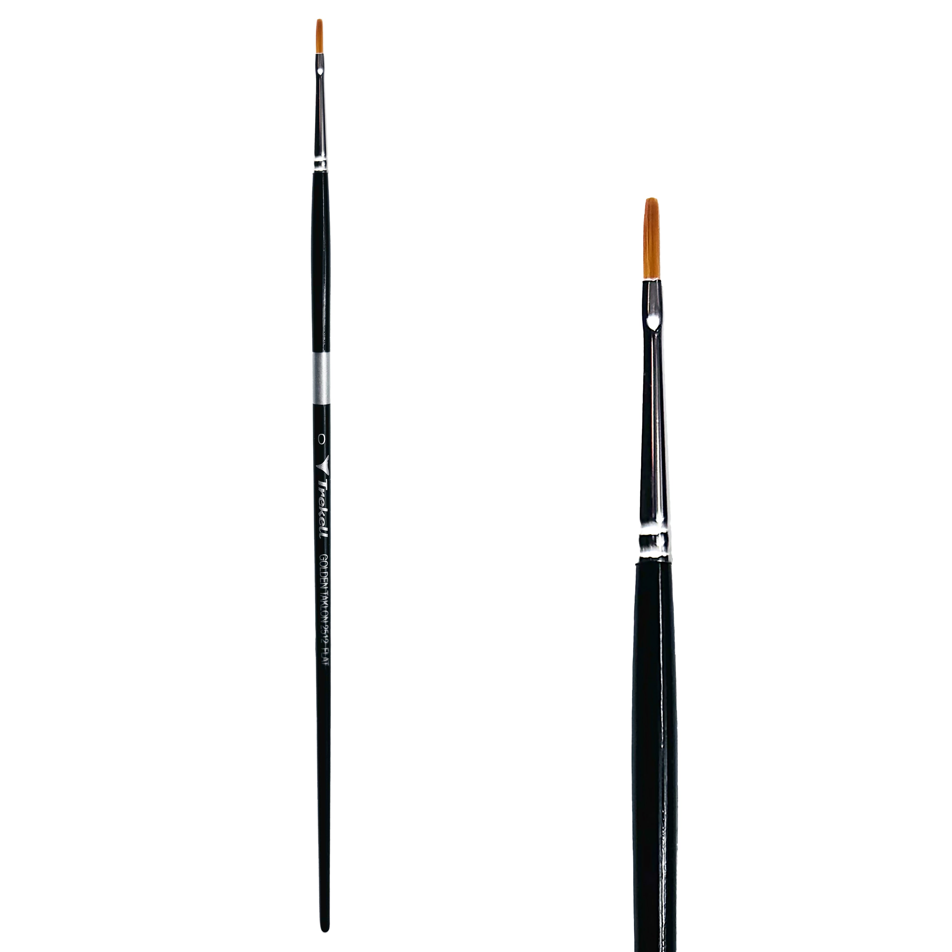 Trekell Golden Taklon Long Handle Artist Brush -  Size #0 Flat