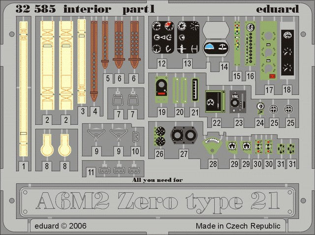 Eduard 32585 1/32 Aircraft- A6M2 Zero Type 21 Interior for TAM (Painted)