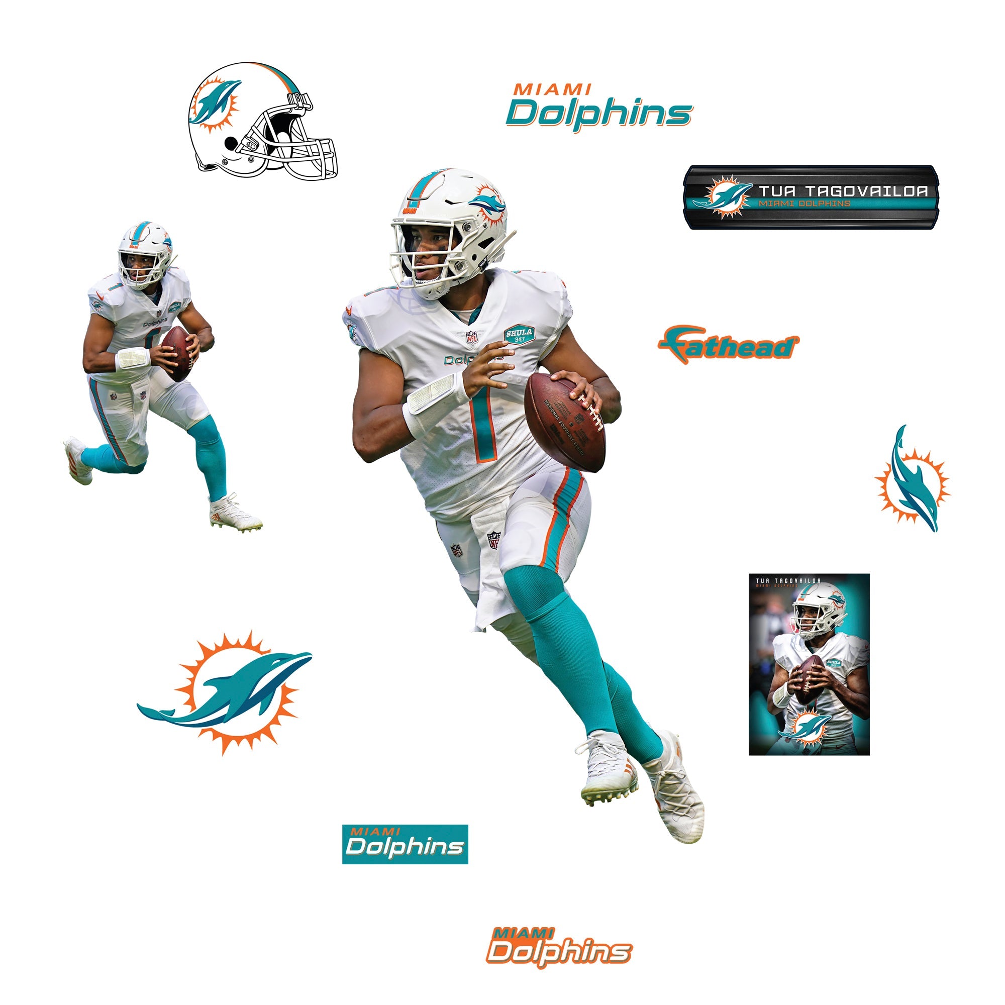 Tua Tagovailoa - RealBig Collection - Official NFL - Miami Dolphins - Reusable Vinyl Wall Decals #1