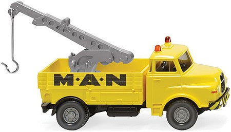 Wiking 63406 HO Scale 1969-1994 MAN Pausbacke Wrecker (Breakdown) Truck - Assembled -- MAN Service (yellow, black, German Lettering)