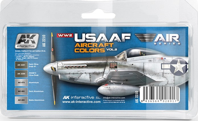 AK Interactive 2210 Air Series: WWII USAAF Aircraft Vol.2 Acrylic Paint Set (5 Colors)
