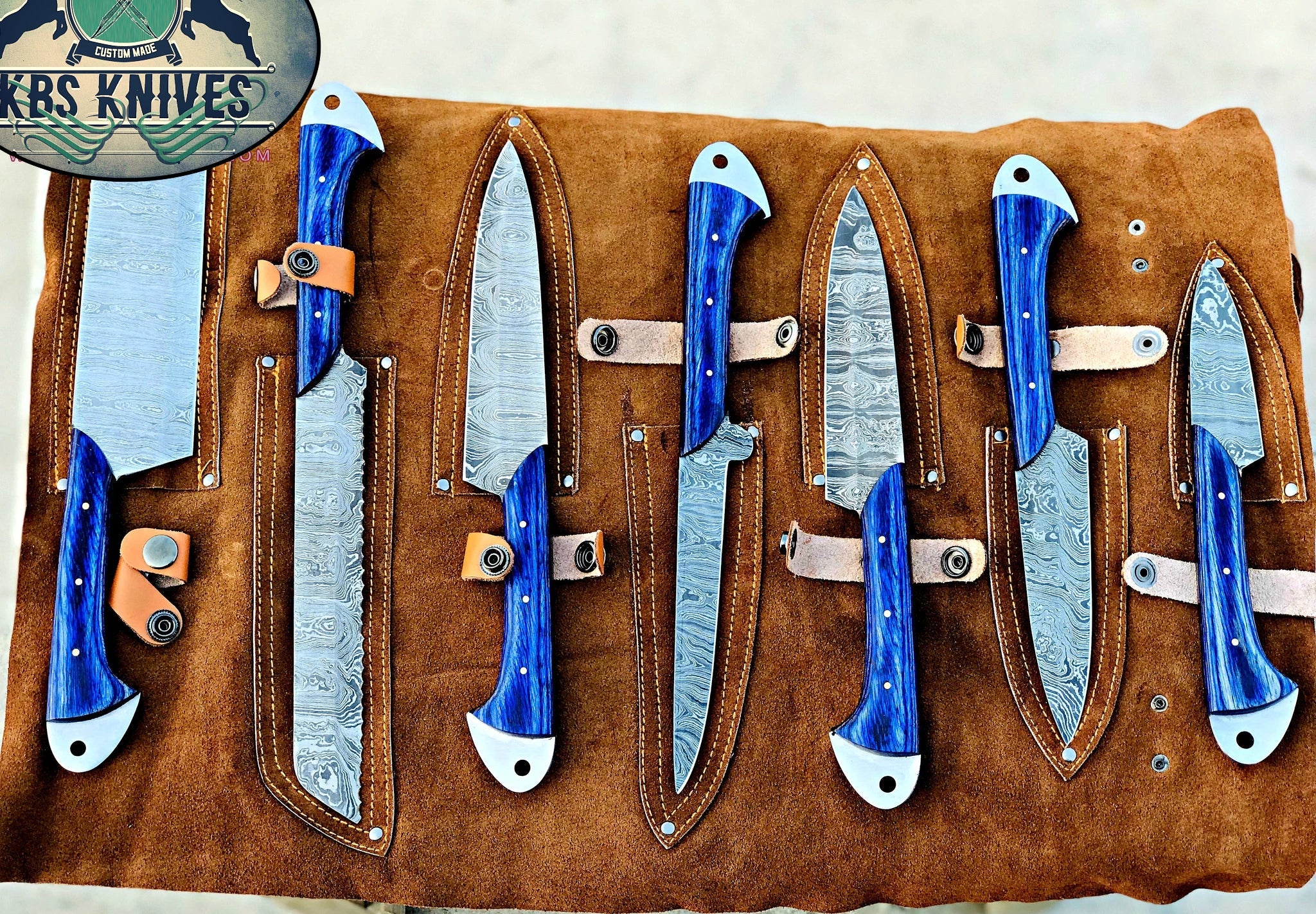 Beautiful Custom Handmade Damascus Kitchen Knives Set