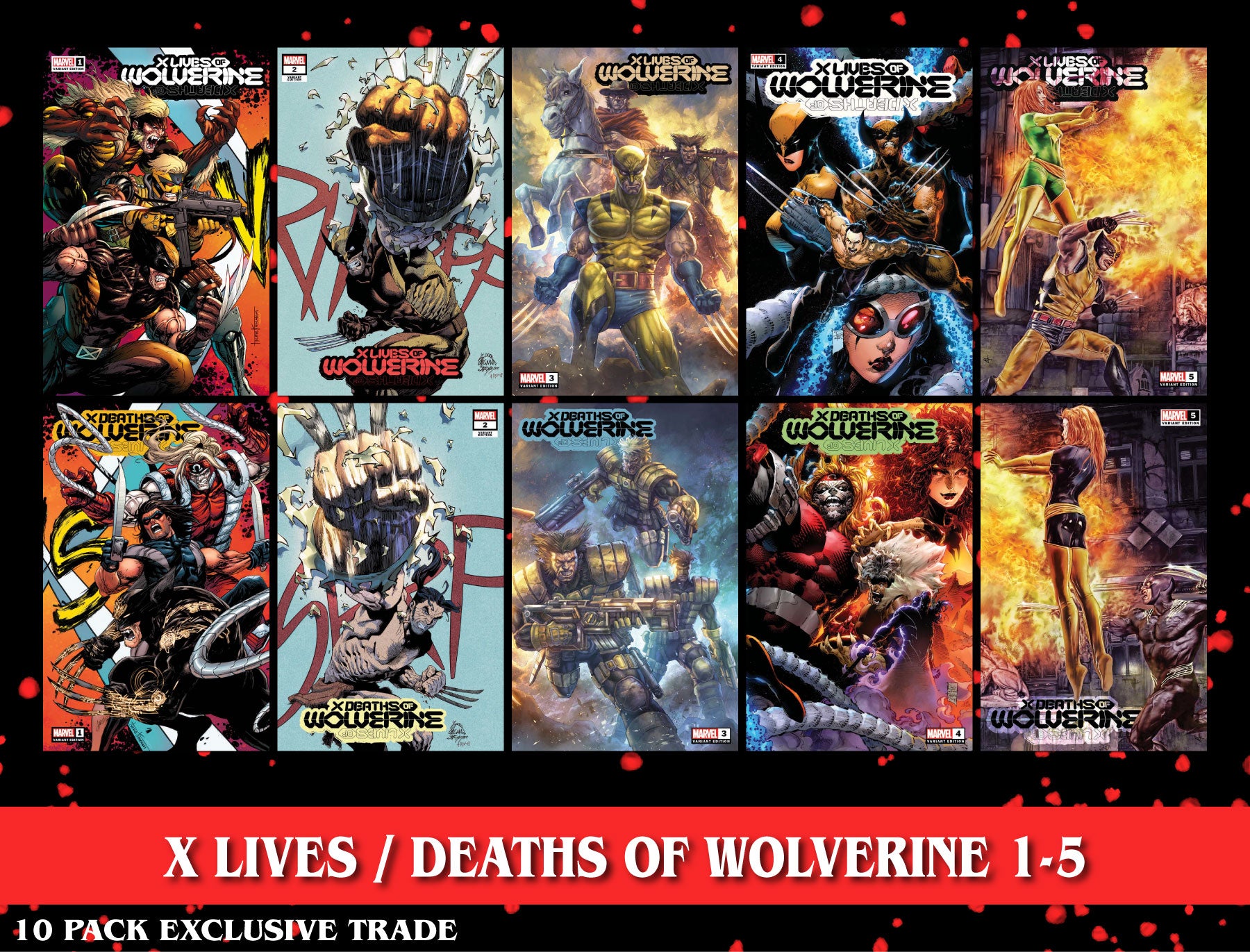 [10 PACK TRADE] X LIVES / DEATHS OF WOLVERINE 1-5 UNKNOWN COMICS EXCLUSIVE CONNECTING VAR (11/01/2023)