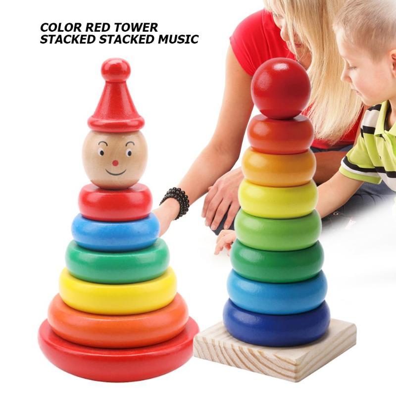 Wooden Rainbow Stacking Toy – Colorful Tumbler Tower for Early Learning
