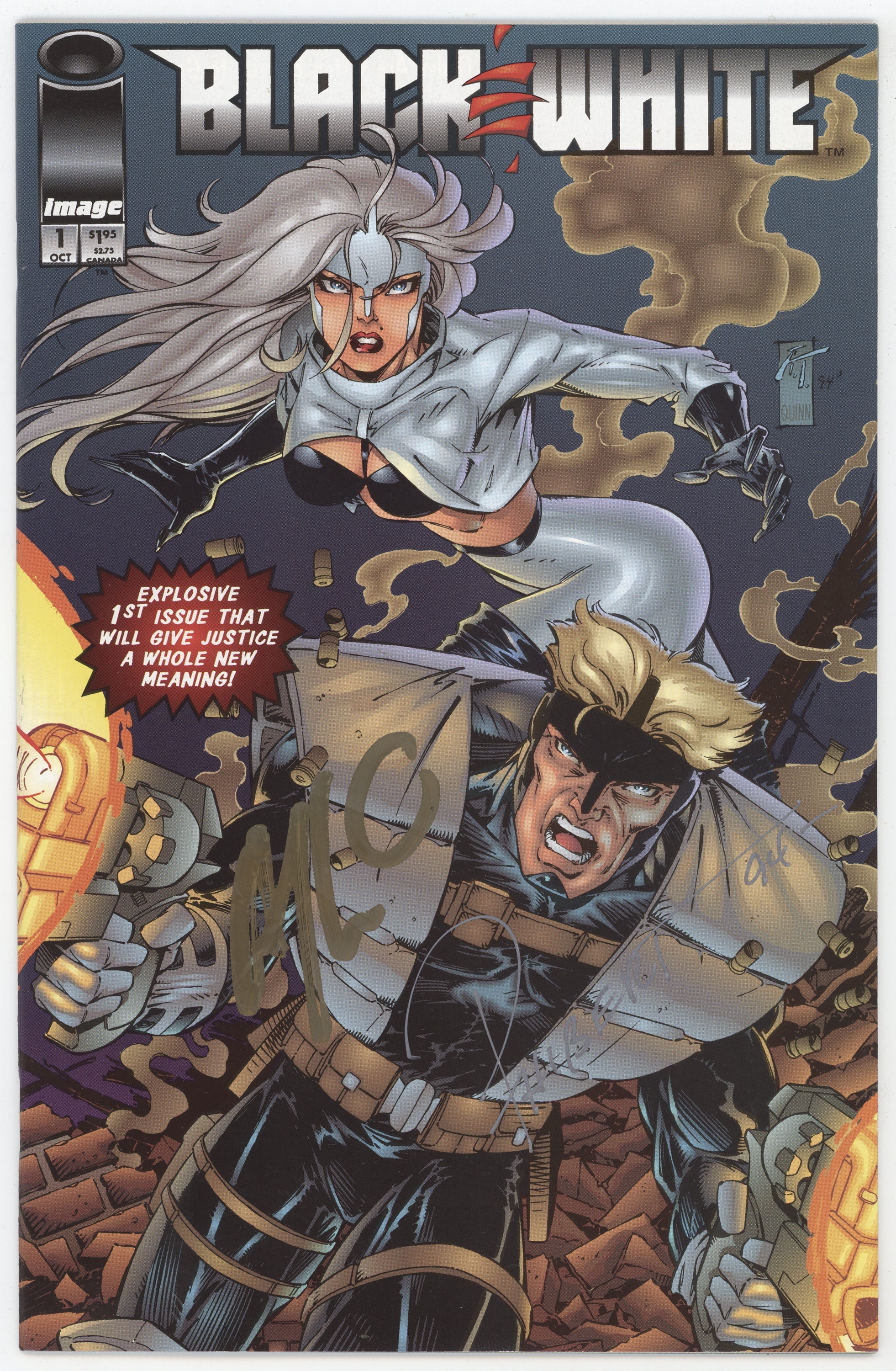 Black And White 1 Image 1994 NM Signed 2x Art Thibert Pamela Golden Apple Comics COA