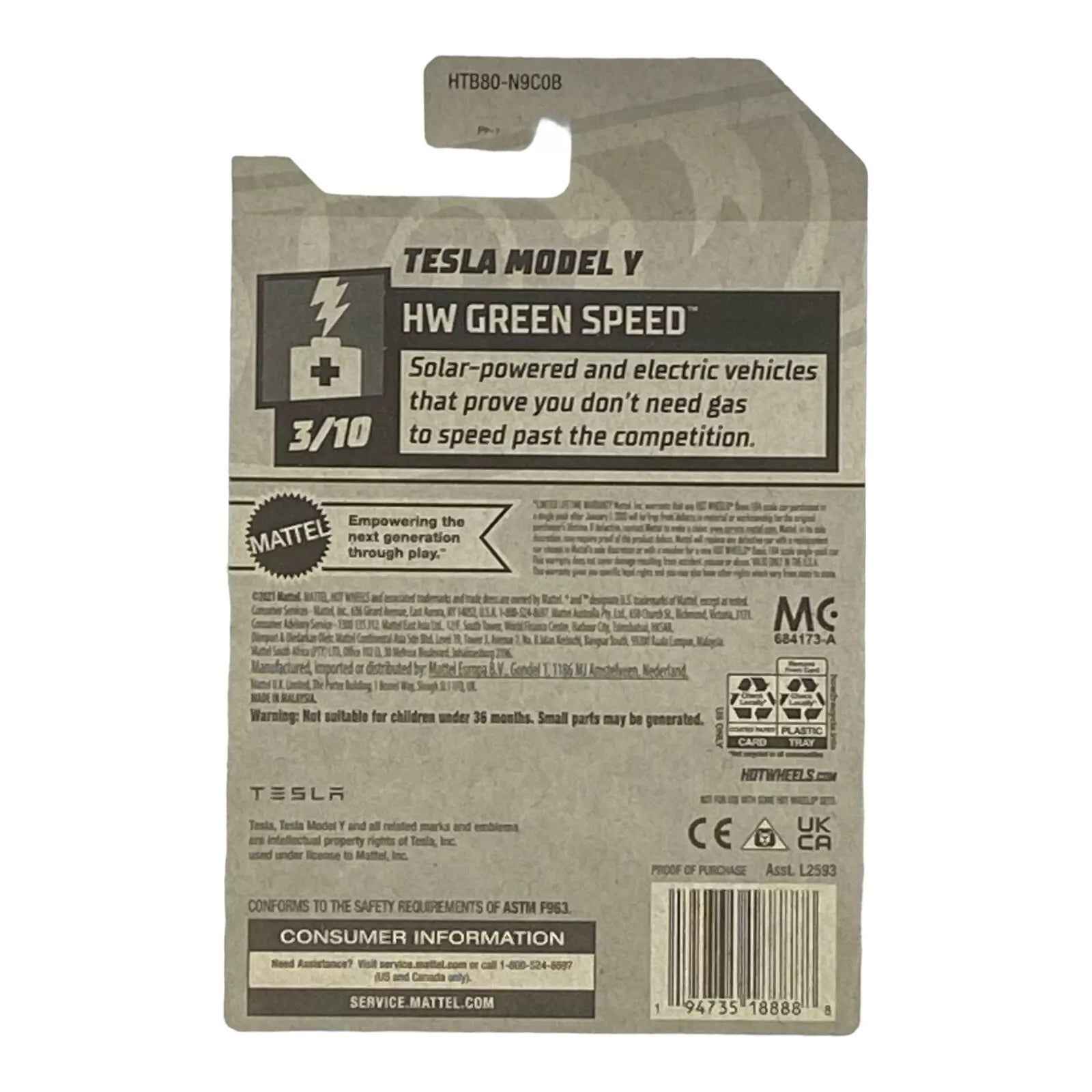 Hot Wheels Tesla Model Y - Green Speed Series 3/10