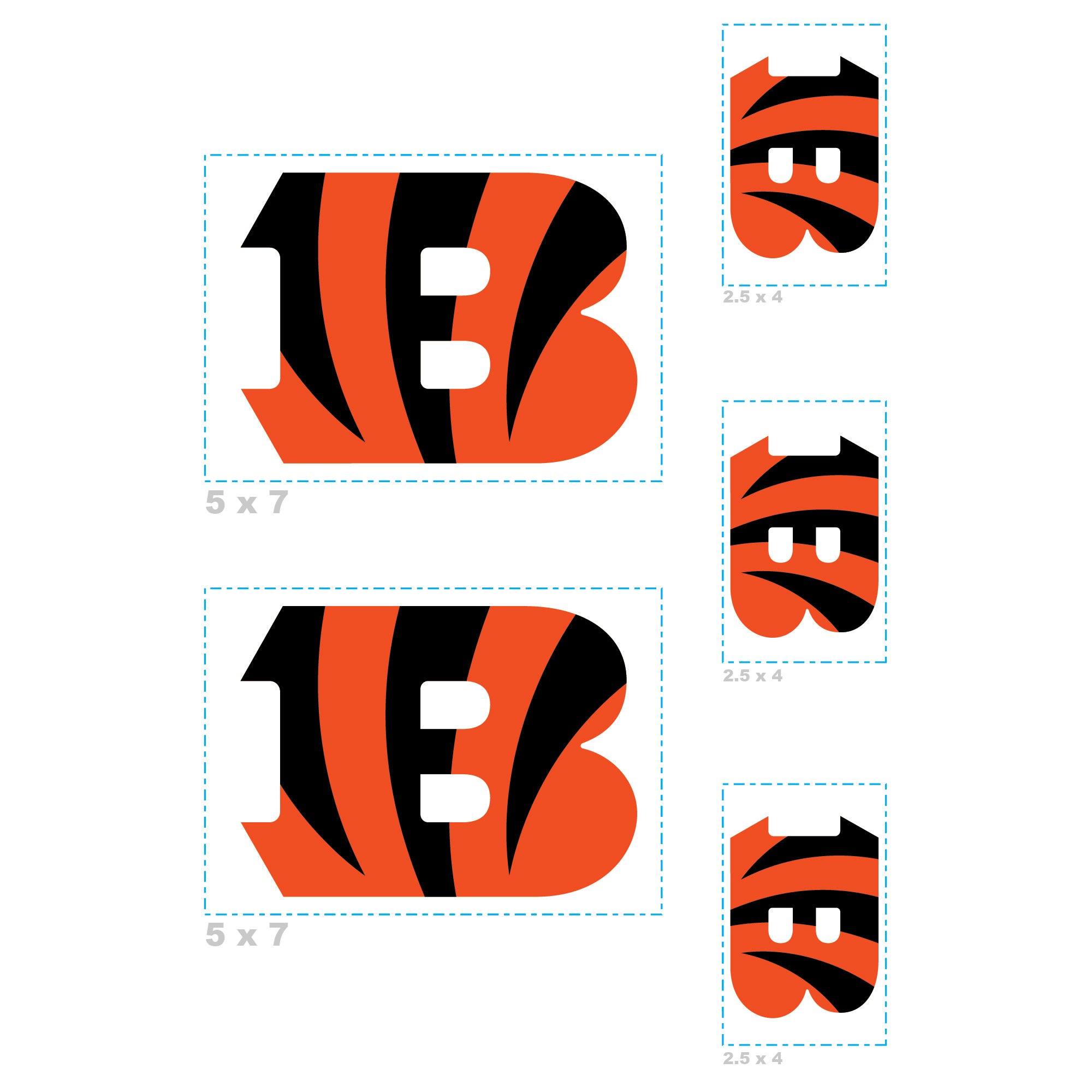 Cincinnati Bengals - 5 Logo Minis (Mixed Sizes) - Official NFL - Reusable Vinyl Decals
