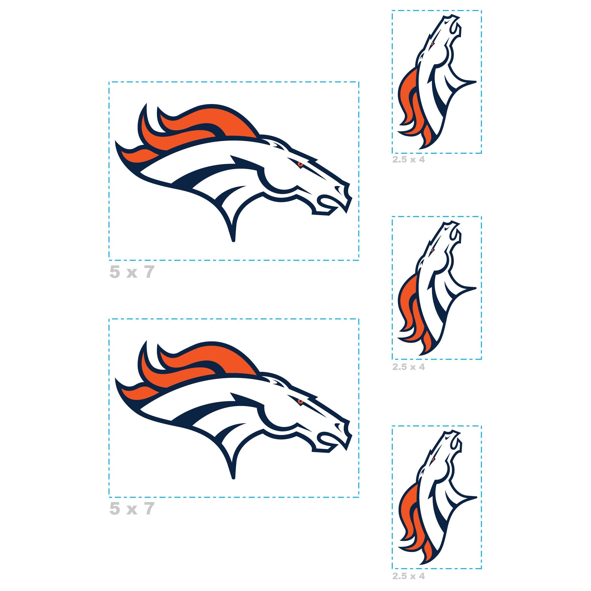 Denver Broncos - 5 Logo Minis (Mixed Sizes) - Official NFL - Reusable Vinyl Decals
