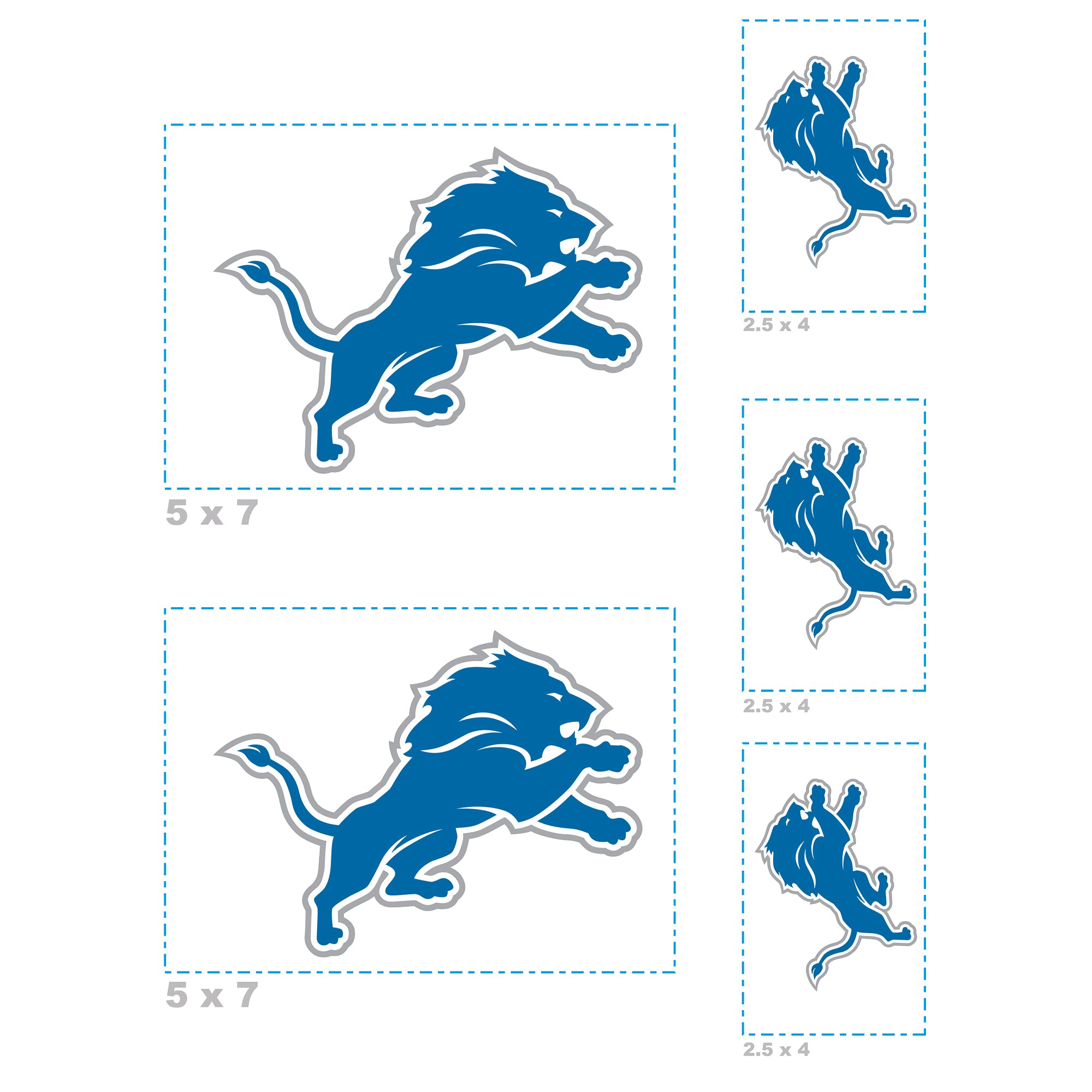 Detroit Lions - 5 Logo Minis (Mixed Sizes) - Official NFL - Reusable Vinyl Decals