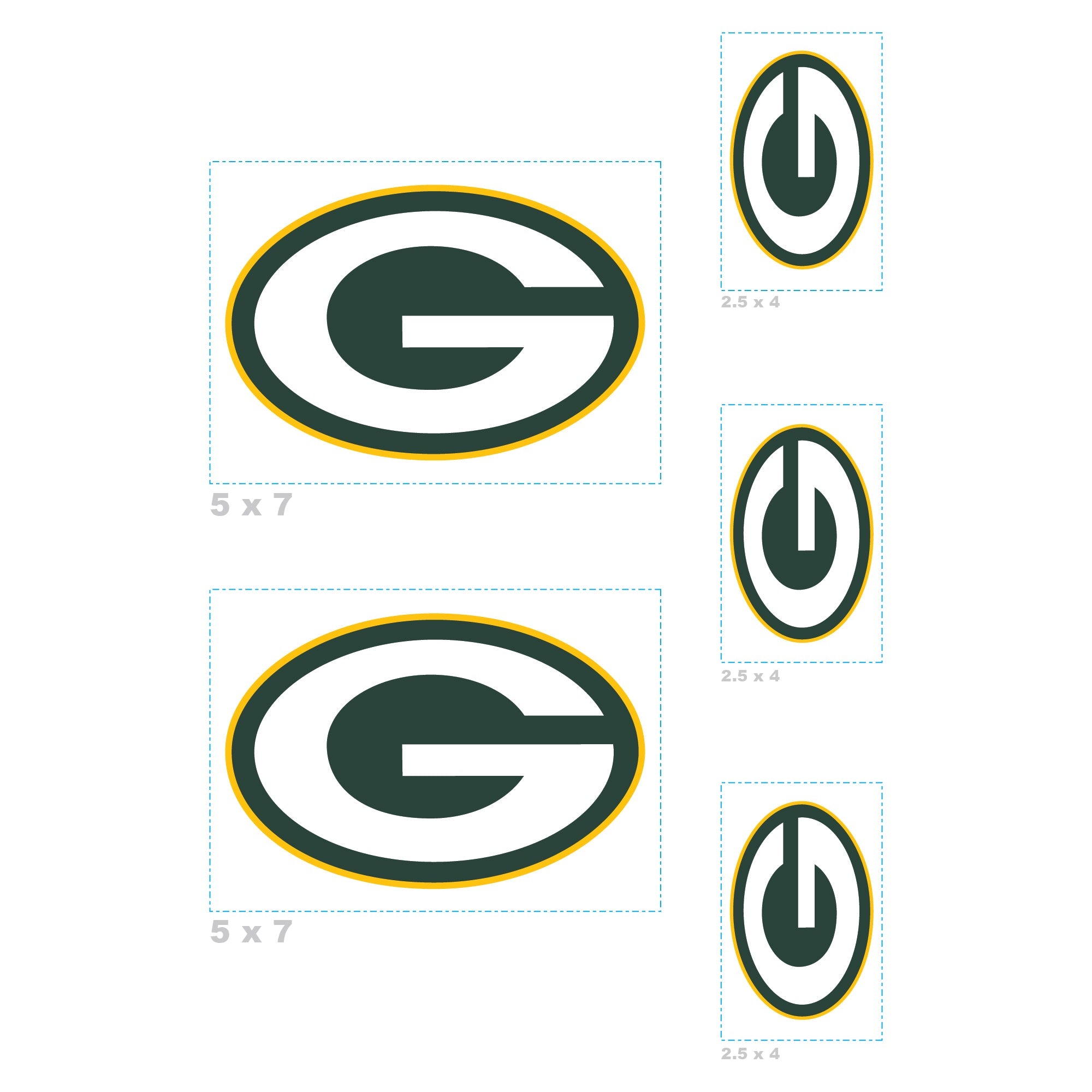Green Bay Packers - 5 Logo Minis (Mixed Sizes) - Official NFL - Reusable Vinyl Decals