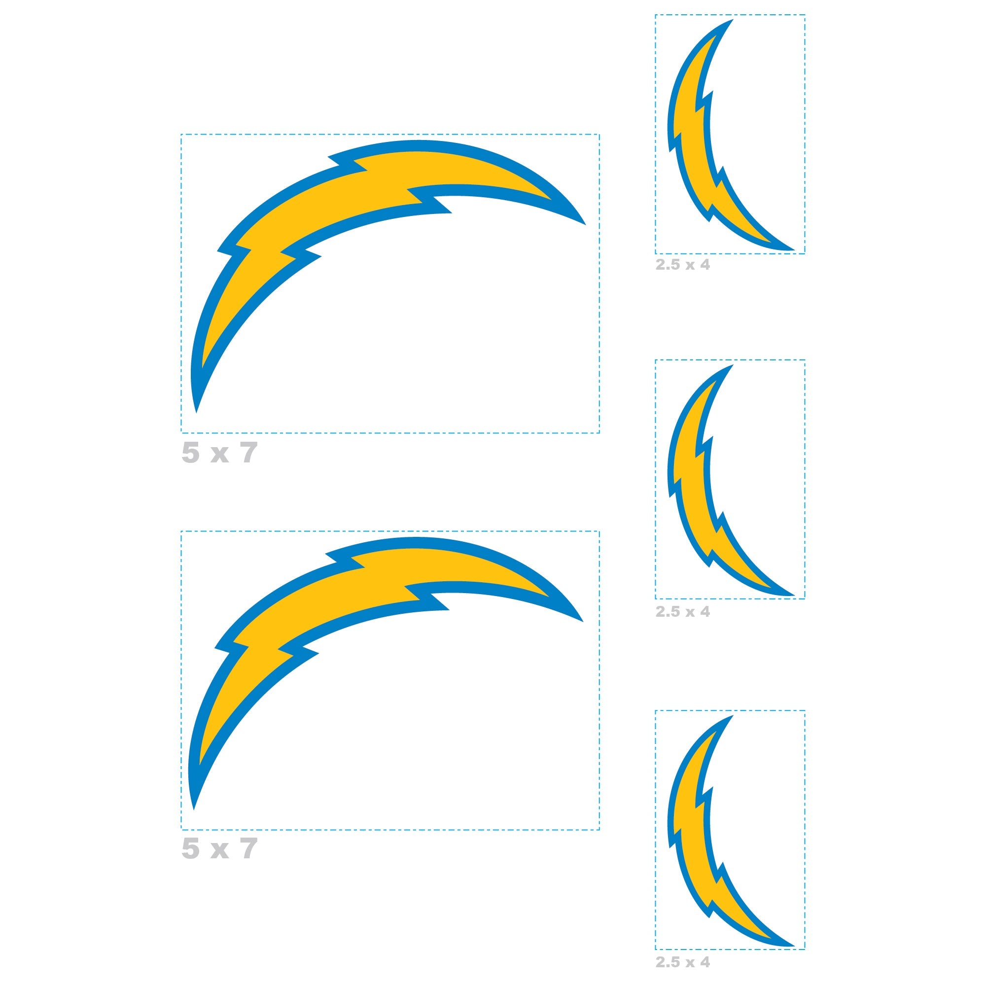Los Angeles Chargers - 5 Logo Minis (Mixed Sizes) - Official NFL - Reusable Vinyl Decals