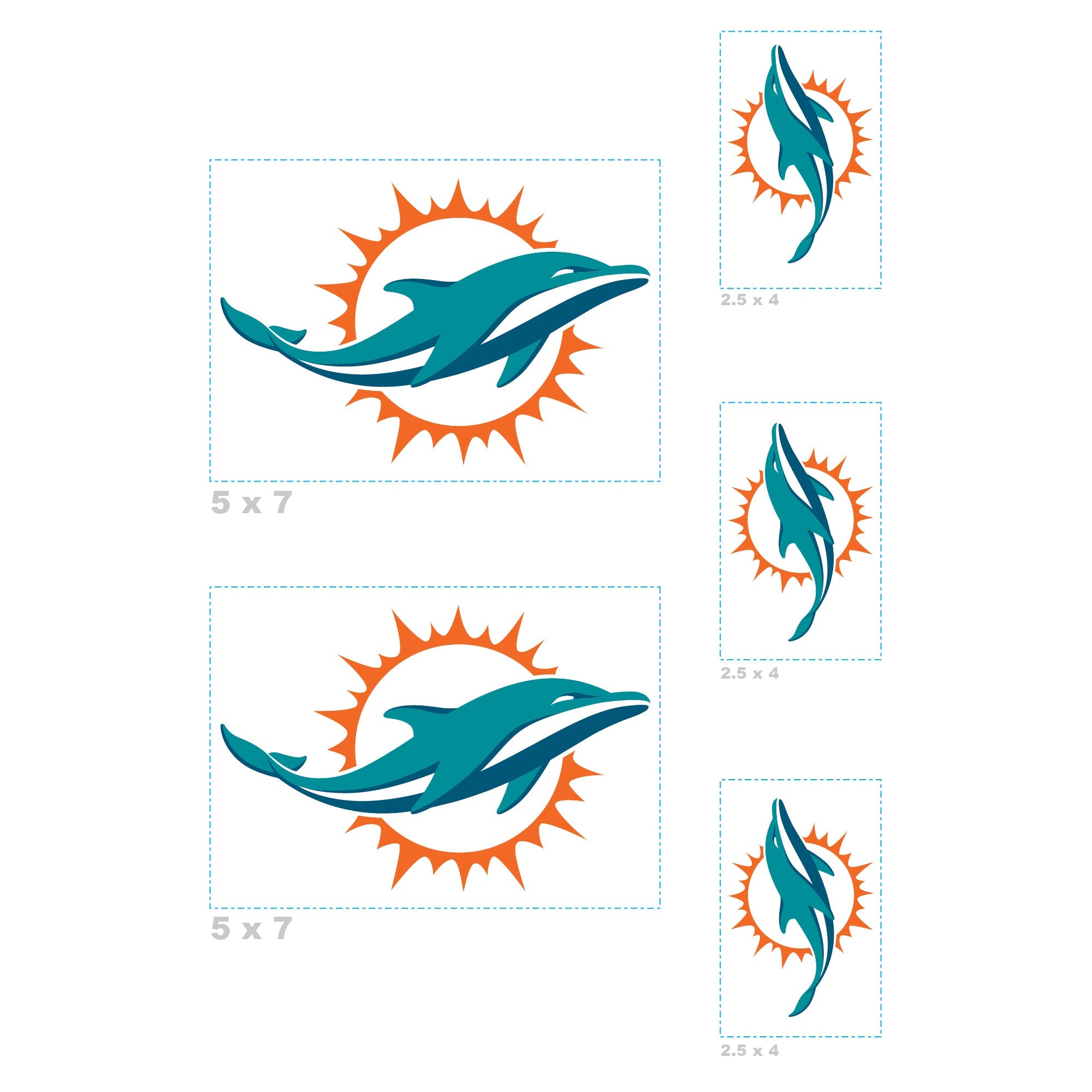 Miami Dolphins - 5 Logo Minis (Mixed Sizes) - Official NFL - Reusable Vinyl Decals