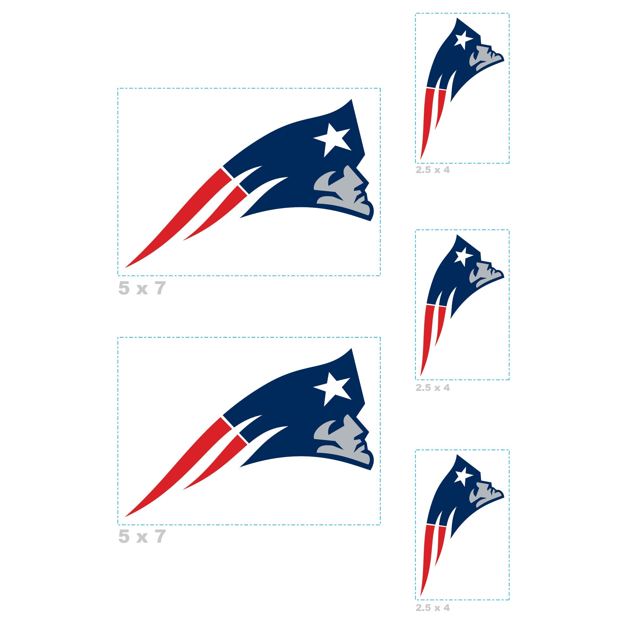 New England Patriots - 5 Logo Minis (Mixed Sizes) - Official NFL - Reusable Vinyl Decals