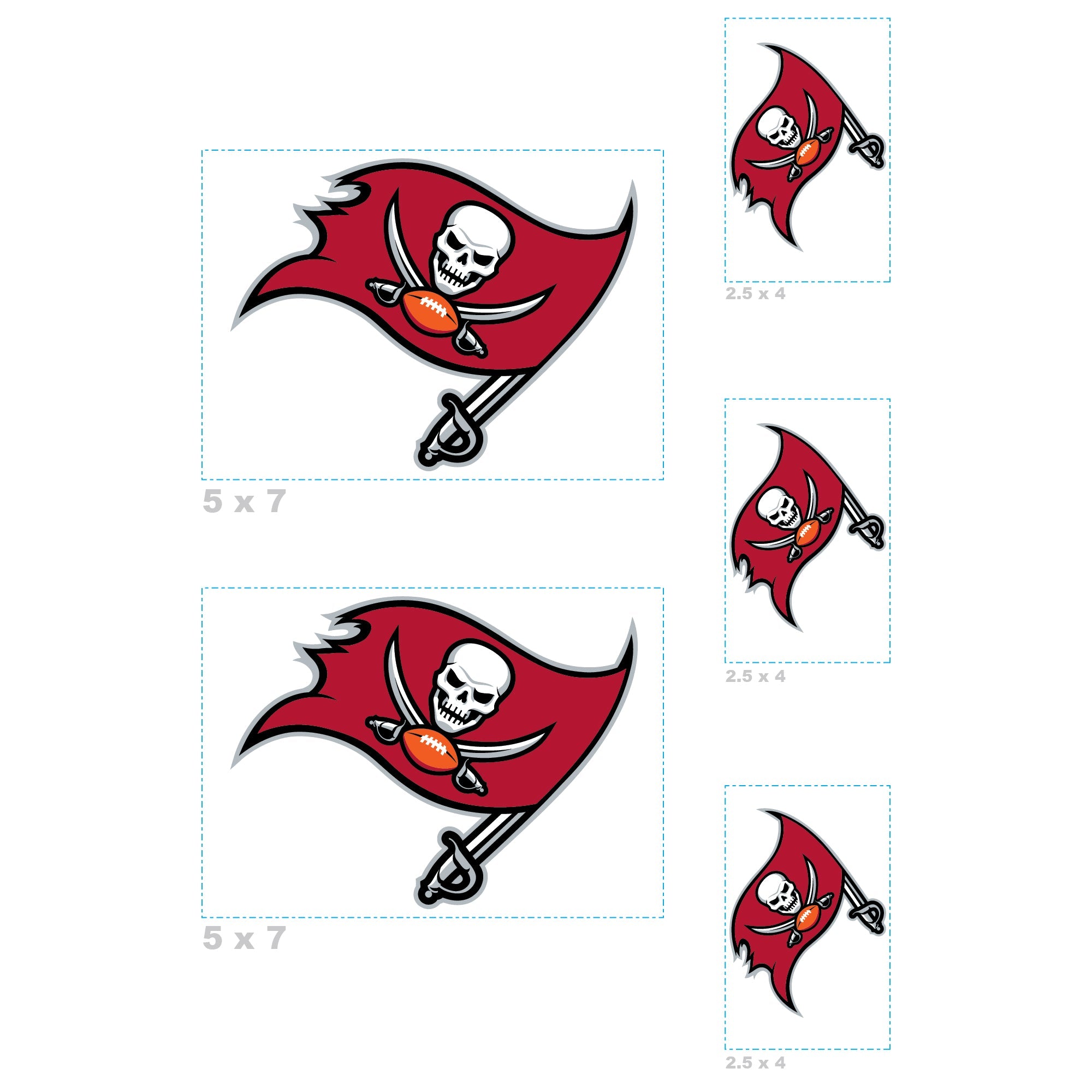 Tampa Bay Buccaneers - 5 Logo Minis (Mixed Sizes) - Official NFL - Reusable Vinyl Decals