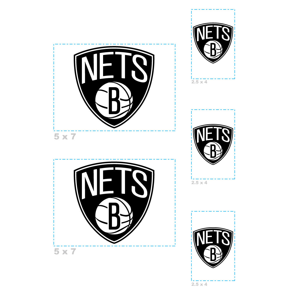 Brooklyn Nets - 5 Logo Minis (Mixed Sizes) - Official NBA - Reusable Vinyl Decals