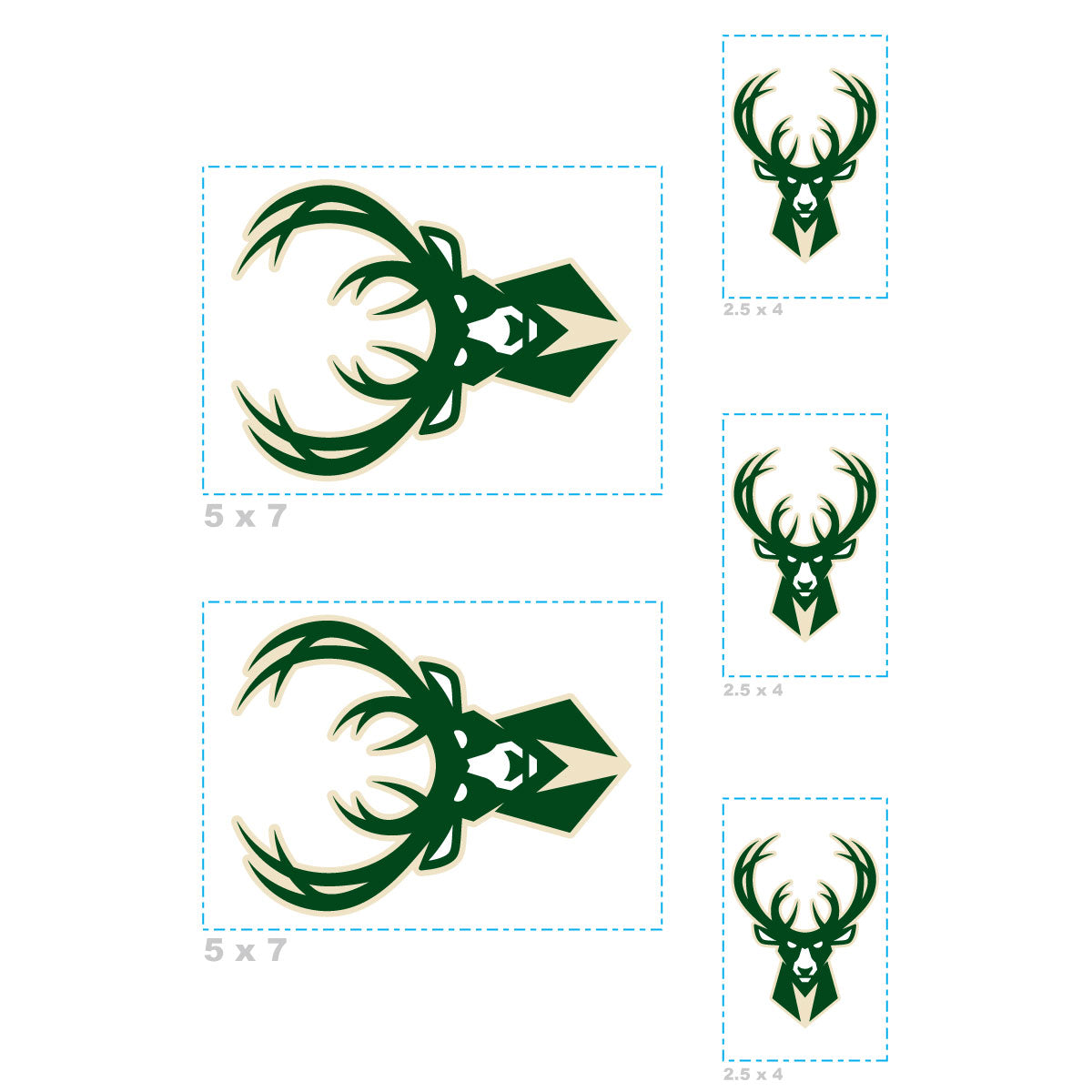 Milwaukee Bucks - 5 Logo Minis (Mixed Sizes) - Official NBA - Reusable Vinyl Decals