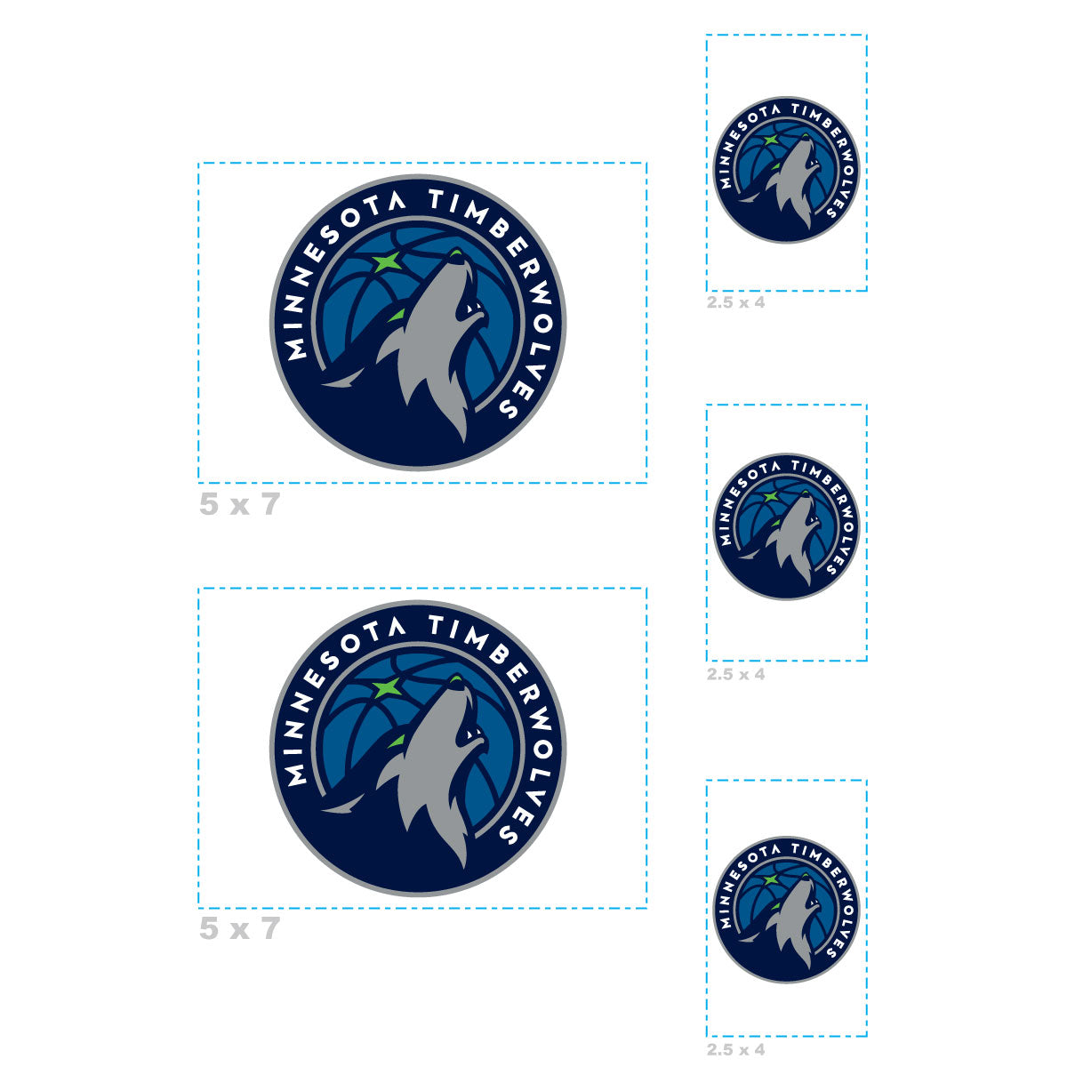Minnesota Timberwolves - 5 Logo Minis (Mixed Sizes) - Official NBA - Reusable Vinyl Decals