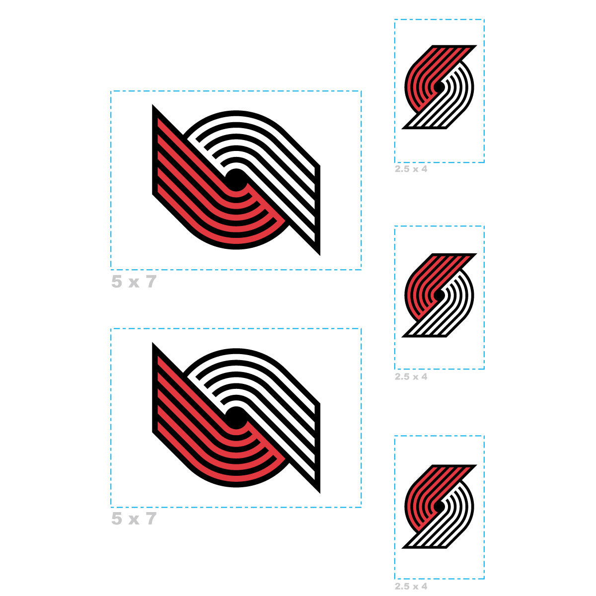 Portland Trail Blazers - 5 Logo Minis (Mixed Sizes) - Official NBA - Reusable Vinyl Decals