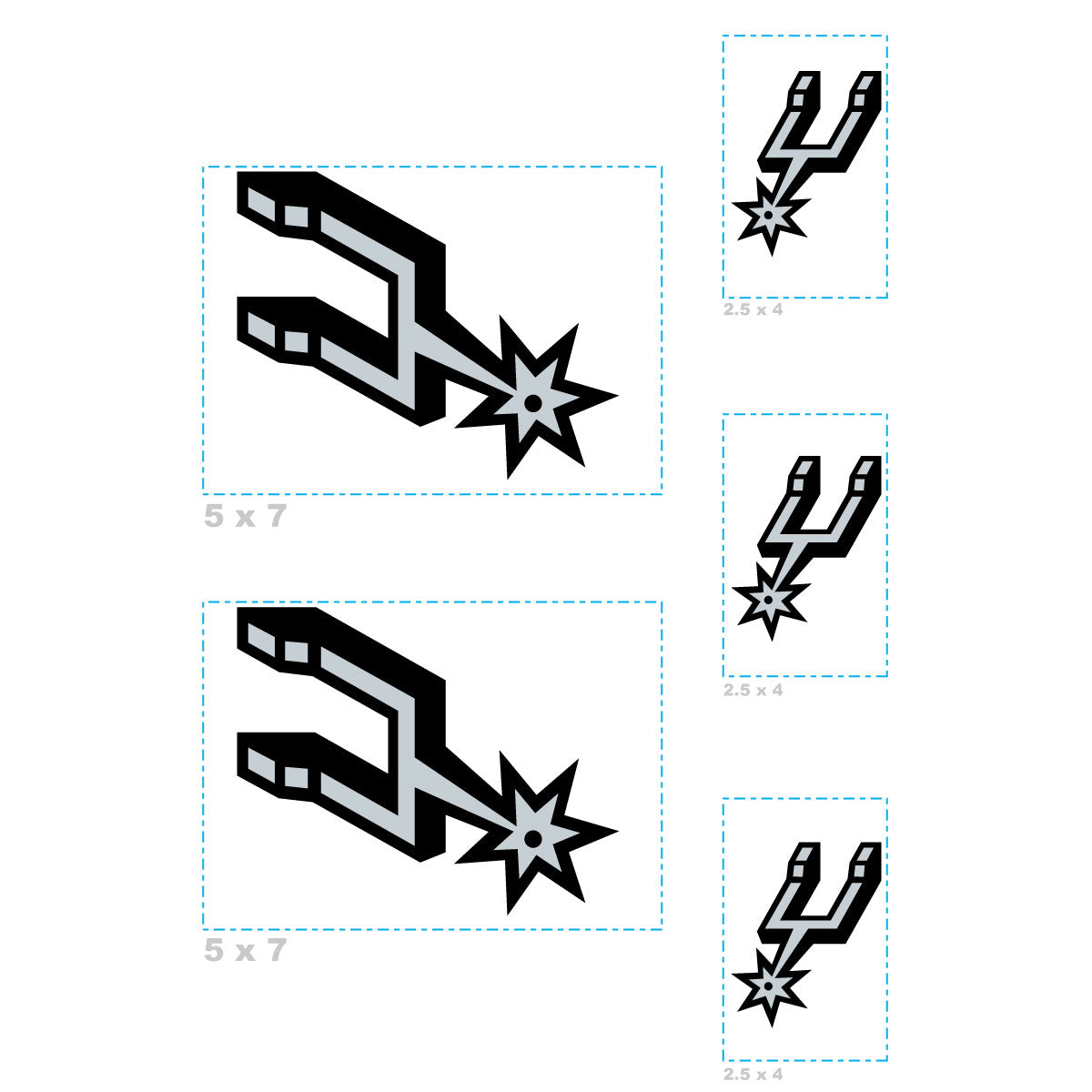 San Antonio Spurs - 5 Logo Minis (Mixed Sizes) - Official NBA - Reusable Vinyl Decals