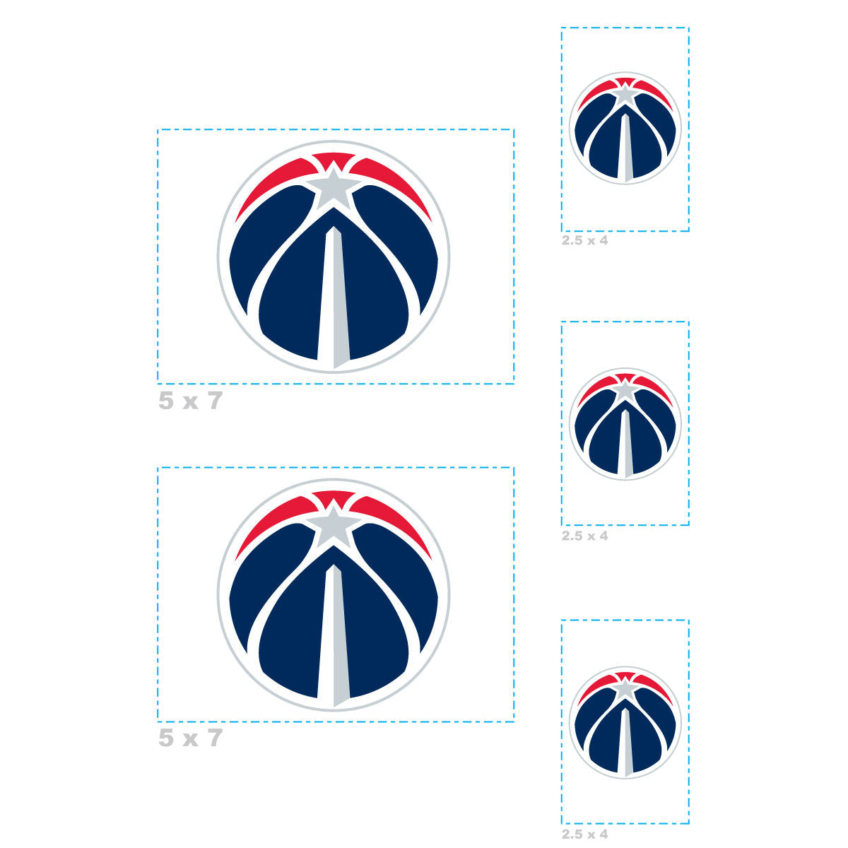 Washington Wizards - 5 Logo Minis (Mixed Sizes) - Official NBA - Reusable Vinyl Decals