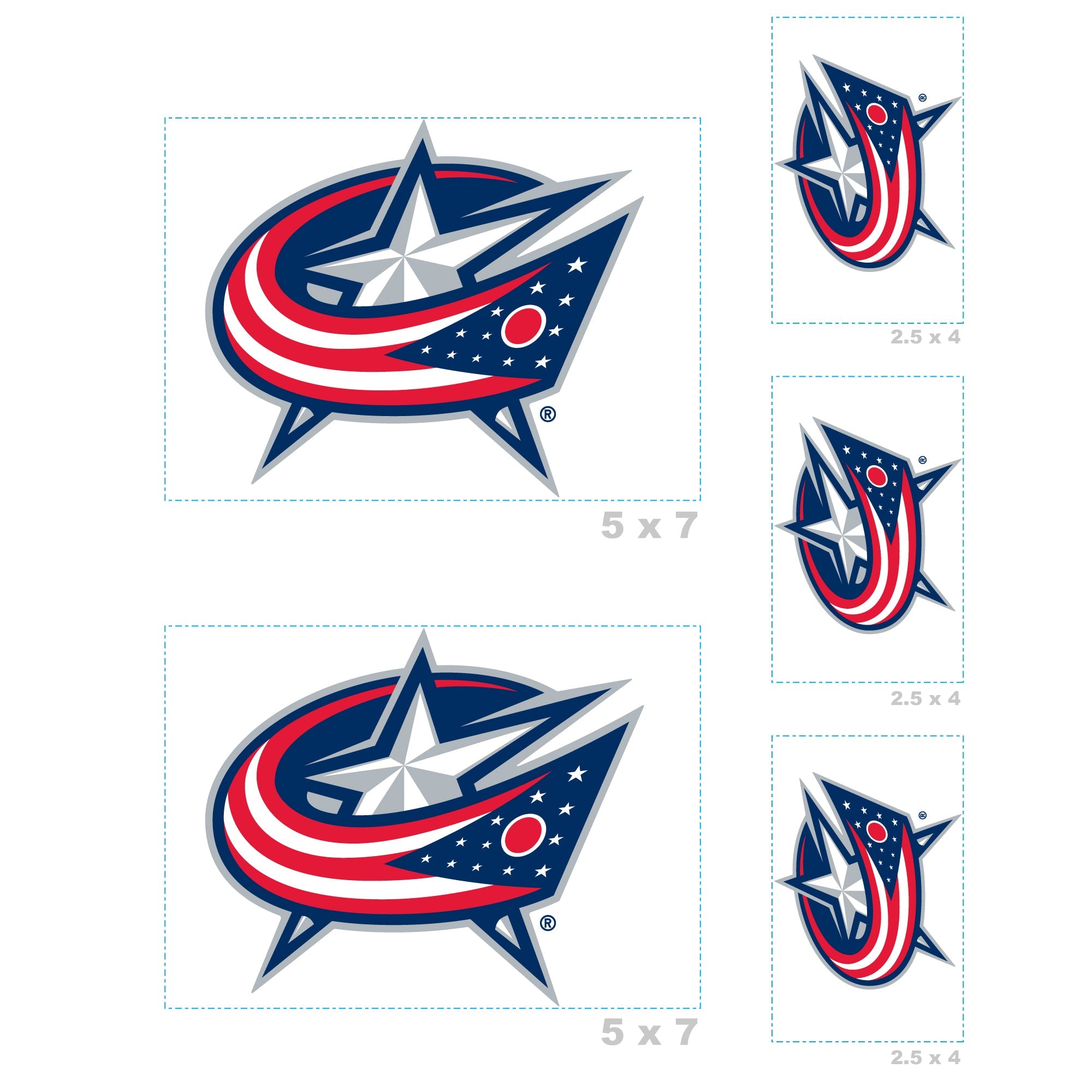 Columbus Blue Jackets - 5 Logo Minis (Mixed Sizes) - Official NHL - Reusable Vinyl Decals