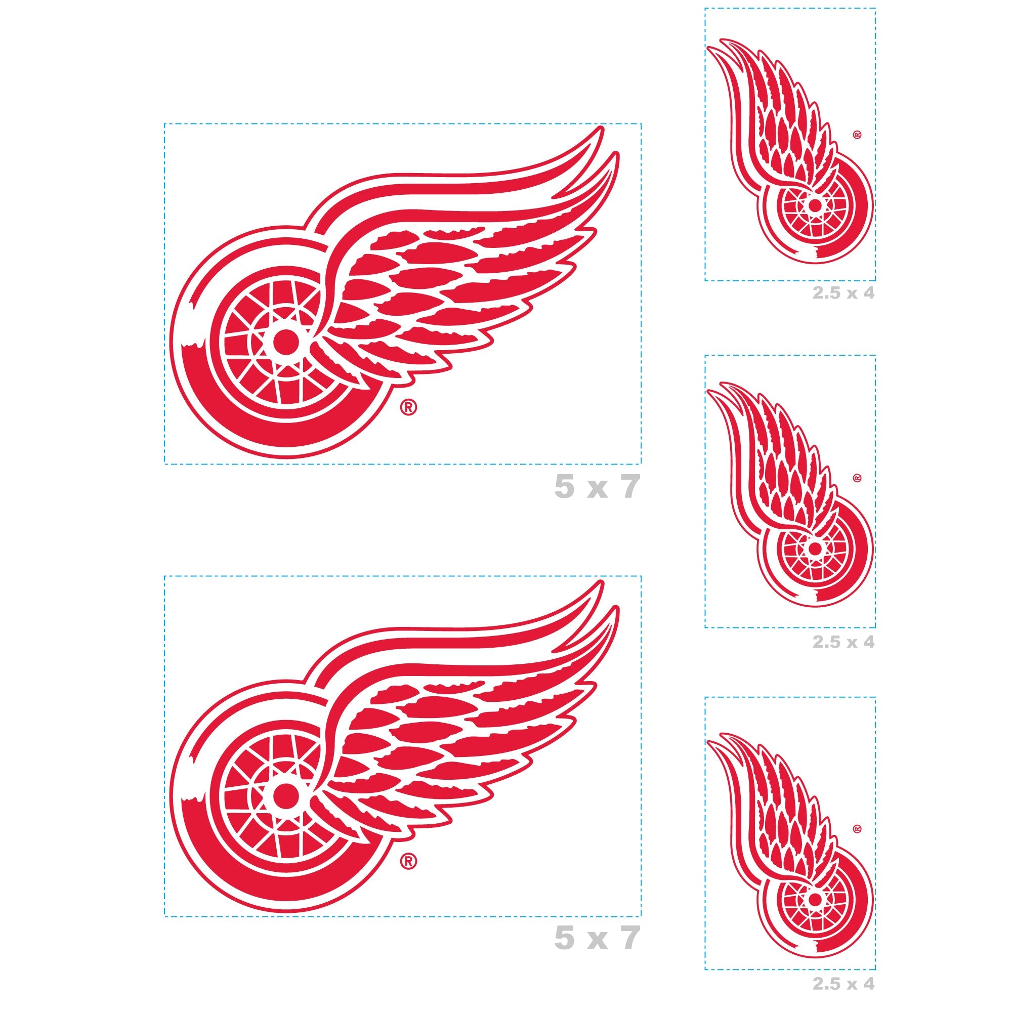 Detroit Red Wings - 5 Logo Minis (Mixed Sizes) - Official NHL - Reusable Vinyl Decals