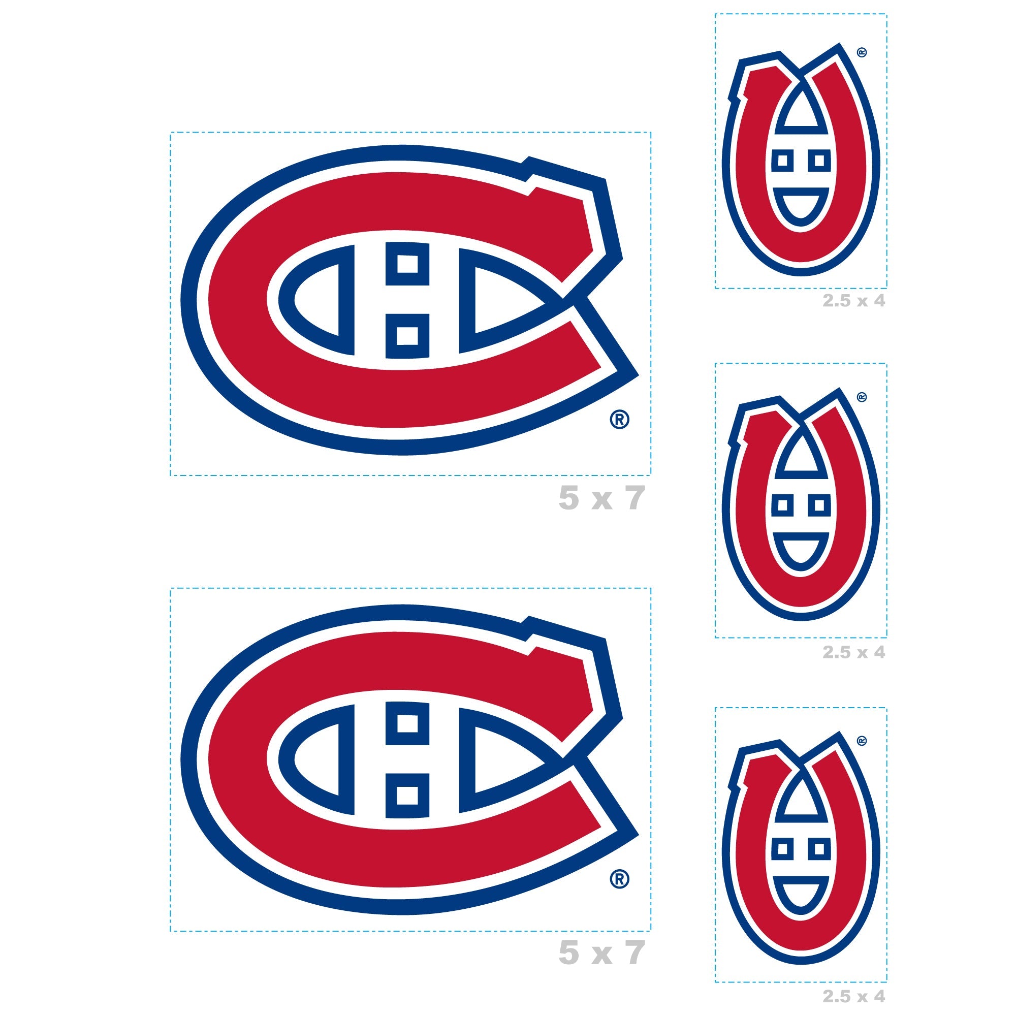 Montreal Canadiens - 5 Logo Minis (Mixed Sizes) - Official NHL - Reusable Vinyl Decals