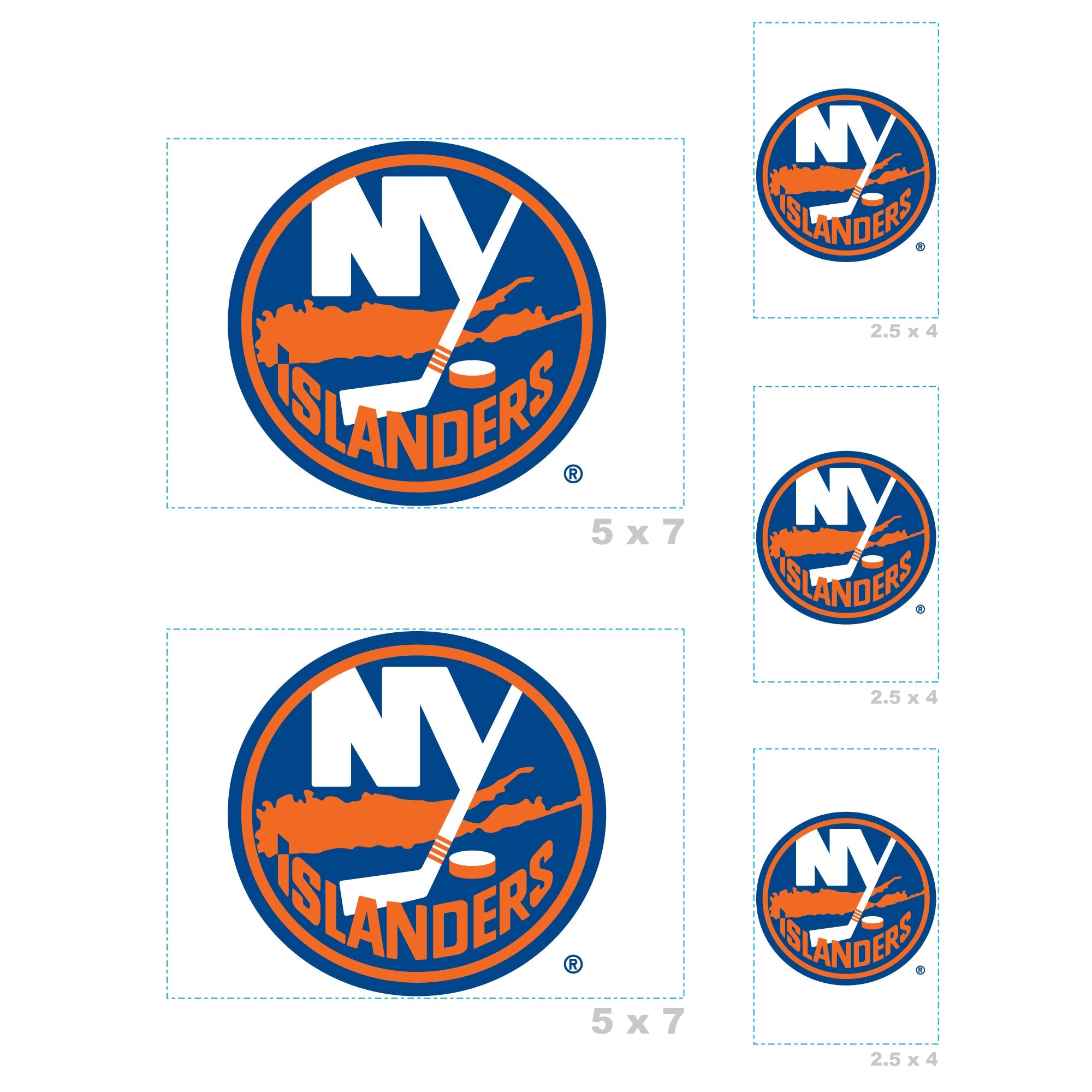 New York Islanders - 5 Logo Minis (Mixed Sizes) - Official NHL - Reusable Vinyl Decals