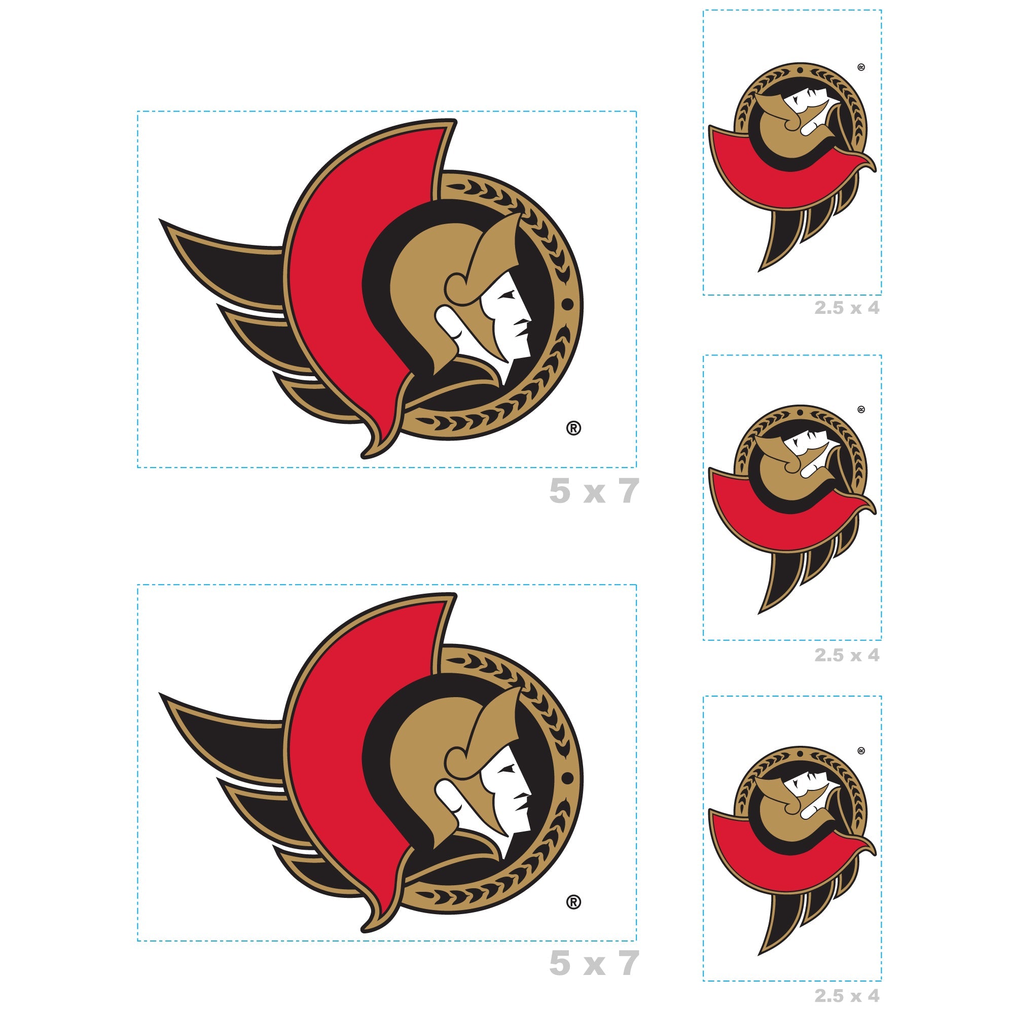 Ottawa Senators - 5 Logo Minis (Mixed Sizes) - Official NHL - Reusable Vinyl Decals