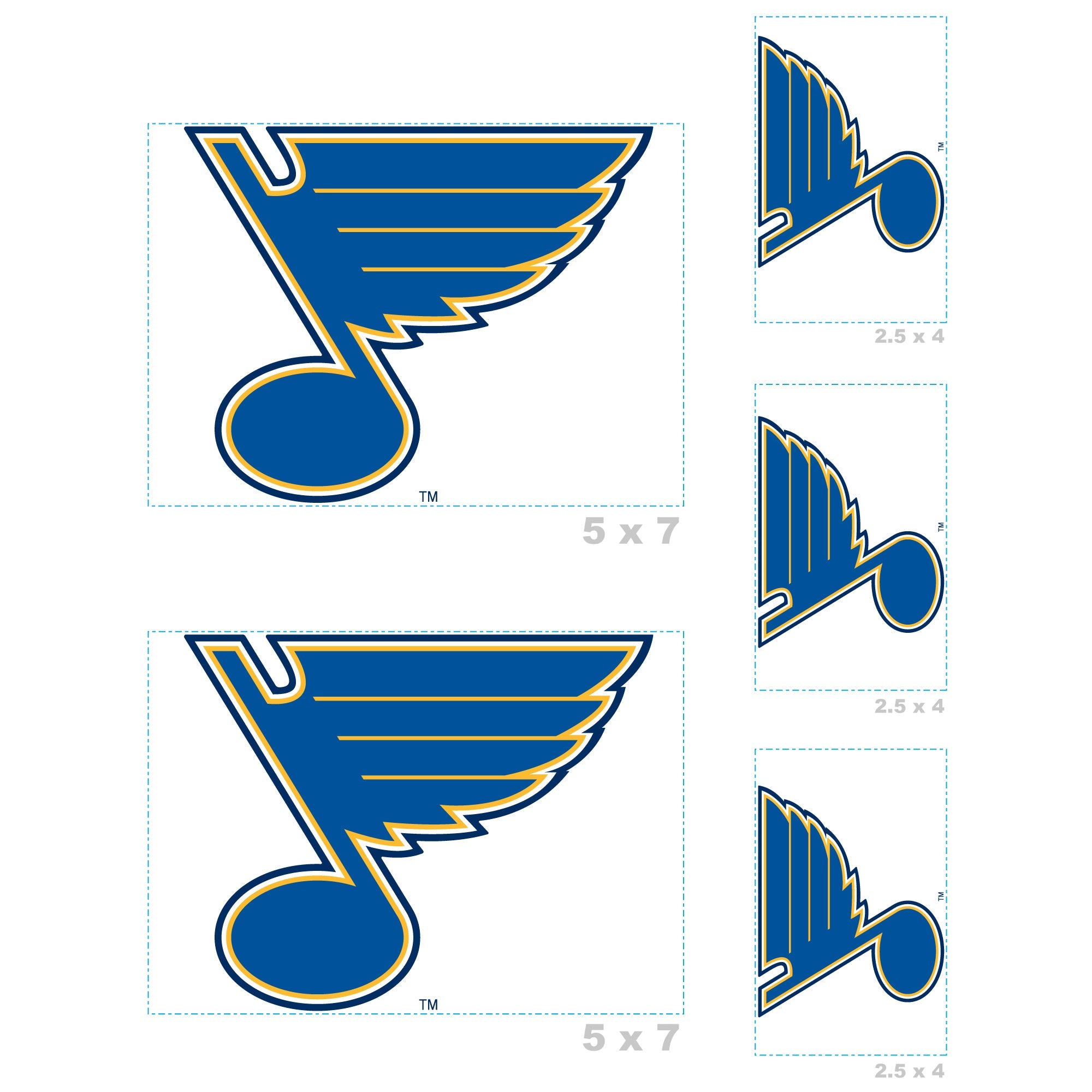 St. Louis Blues - 5 Logo Minis (Mixed Sizes) - Official NHL - Reusable Vinyl Decals