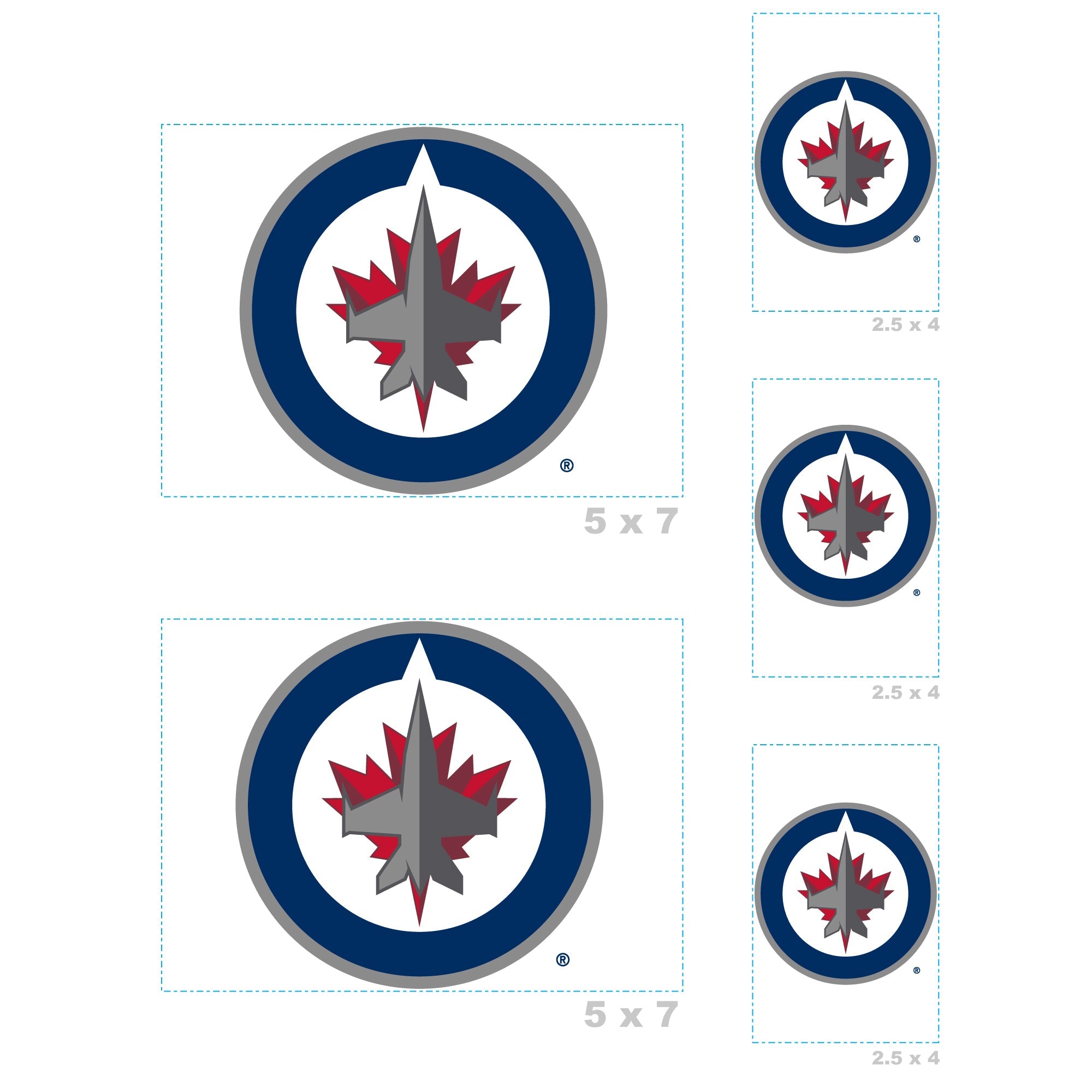 Winnipeg Jets - 5 Logo Minis (Mixed Sizes) - Official NHL - Reusable Vinyl Decals