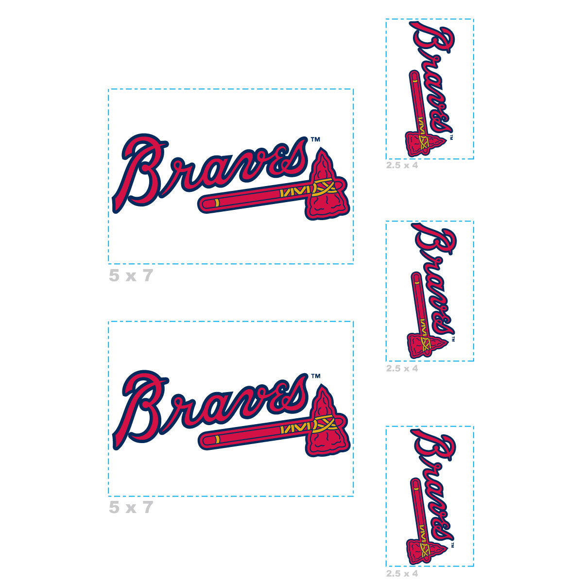 Atlanta Braves - 5 Logo Minis (Mixed Sizes) - Official MLB - Reusable Vinyl Decals