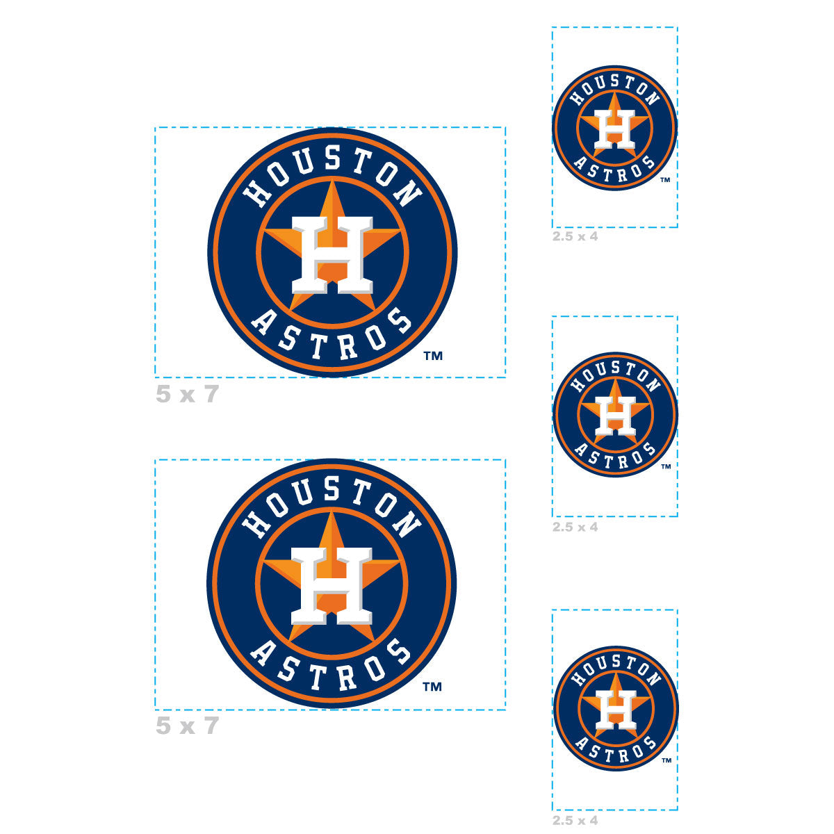 Houston Astros - 5 Logo Minis (Mixed Sizes) - Official MLB - Reusable Vinyl Decals